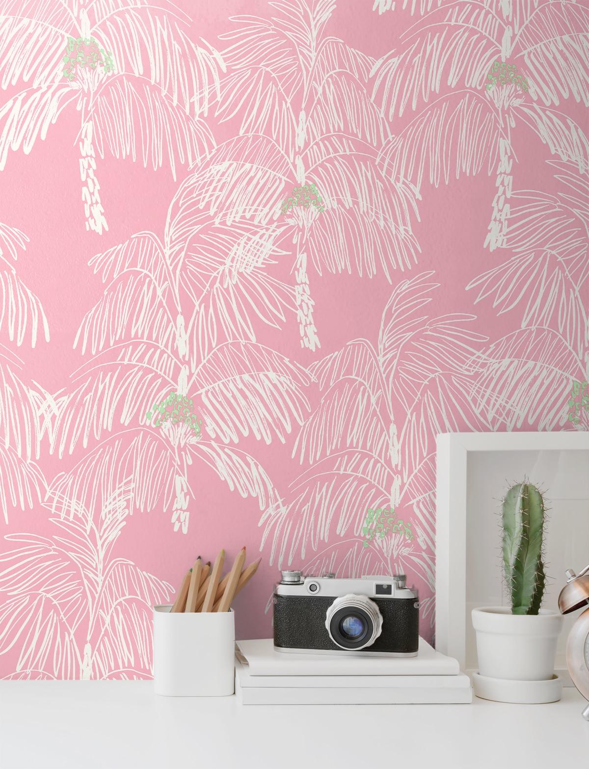 NextWall  Palm Beach Peel and Stick Wallpaper Flamingo