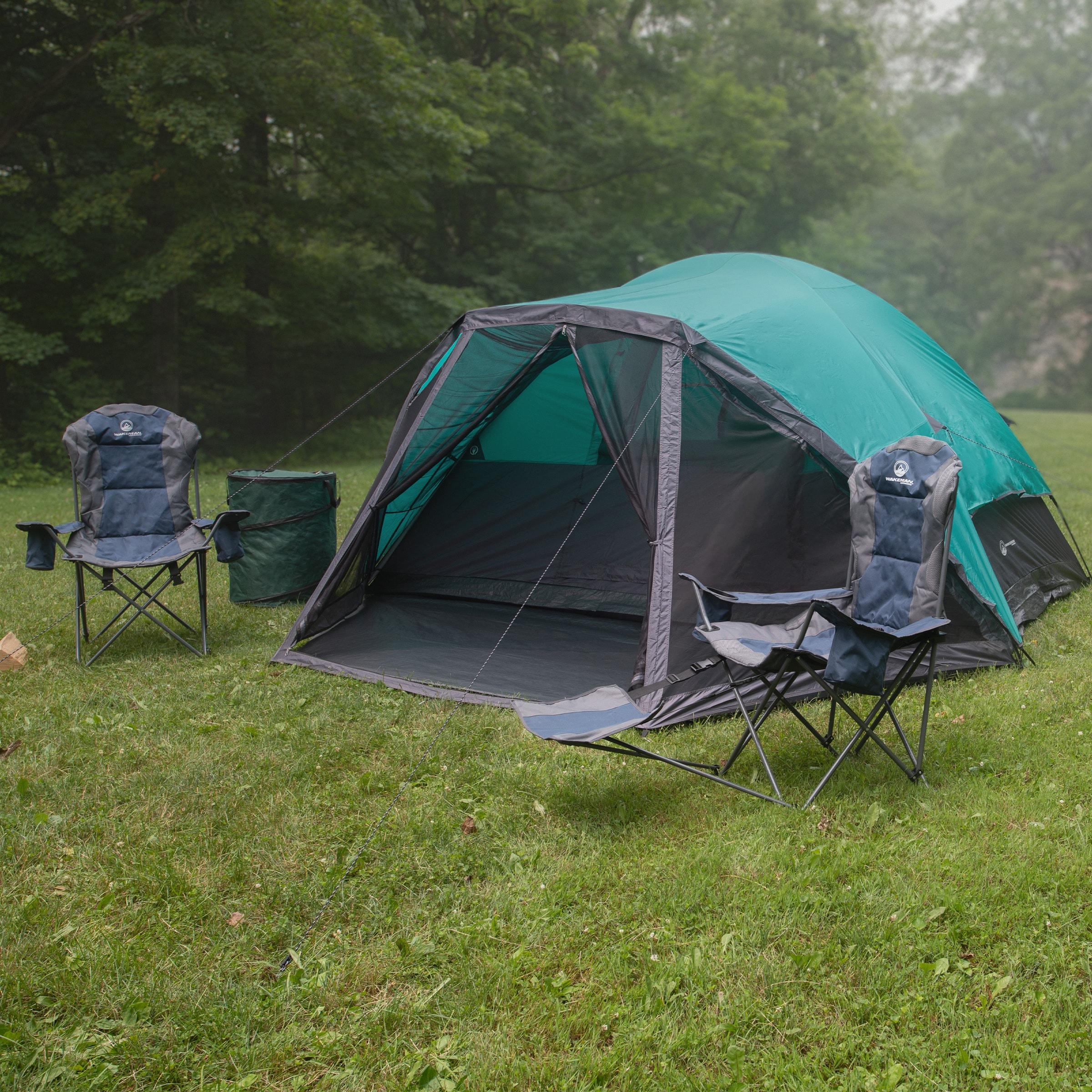 Wakeman Outdoors Cabin-Style 6 Person Camping Tent with Built-In Screen Tent and Carrying Bag, Teal