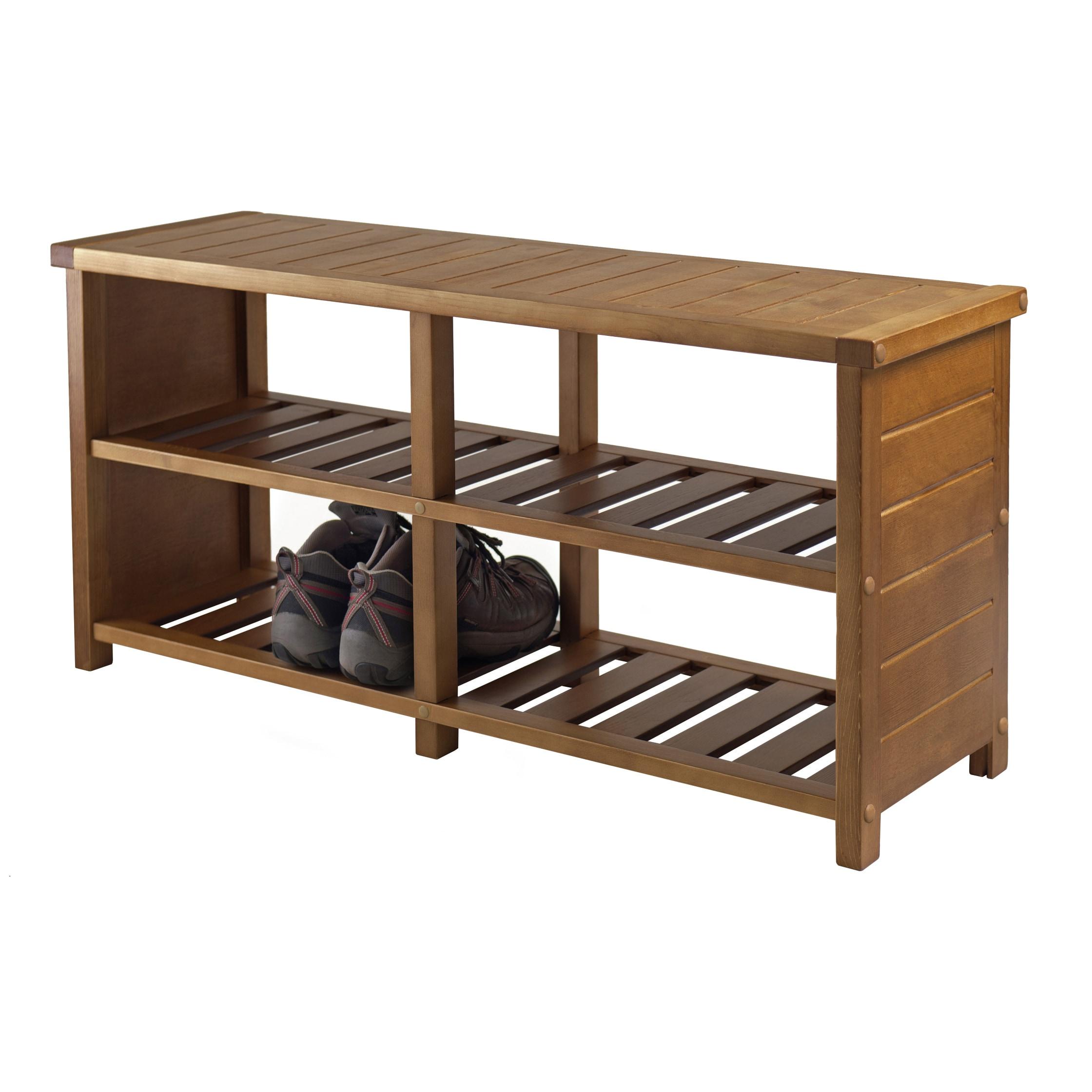 Keystone Entry Teak Shoe Bench - Winsome: Solid Wood Storage Organizer, 8-Pair Capacity, 200 lbs Load