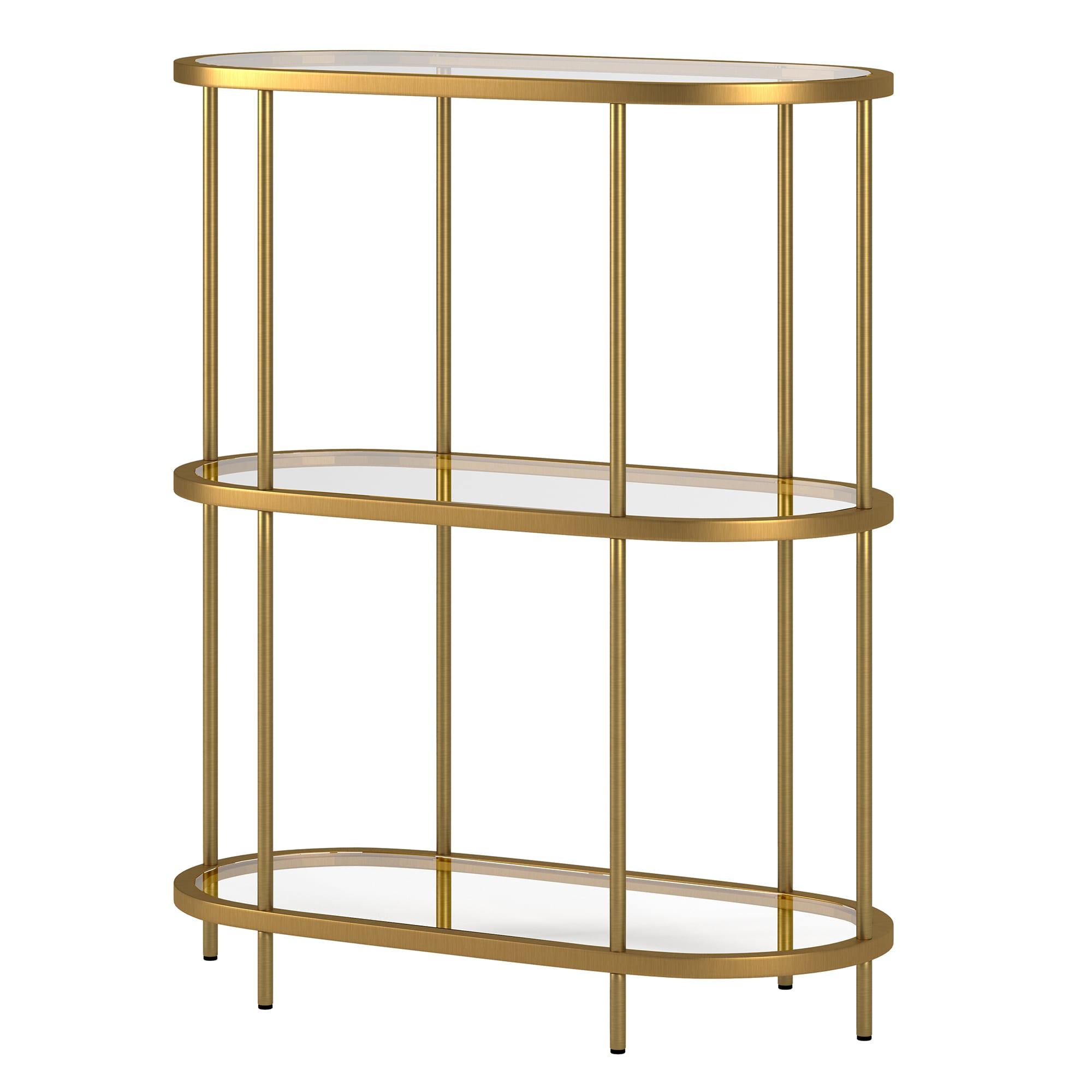 Evelyn&Zoe Leif 30'' Wide Oval Bookcase, Brass