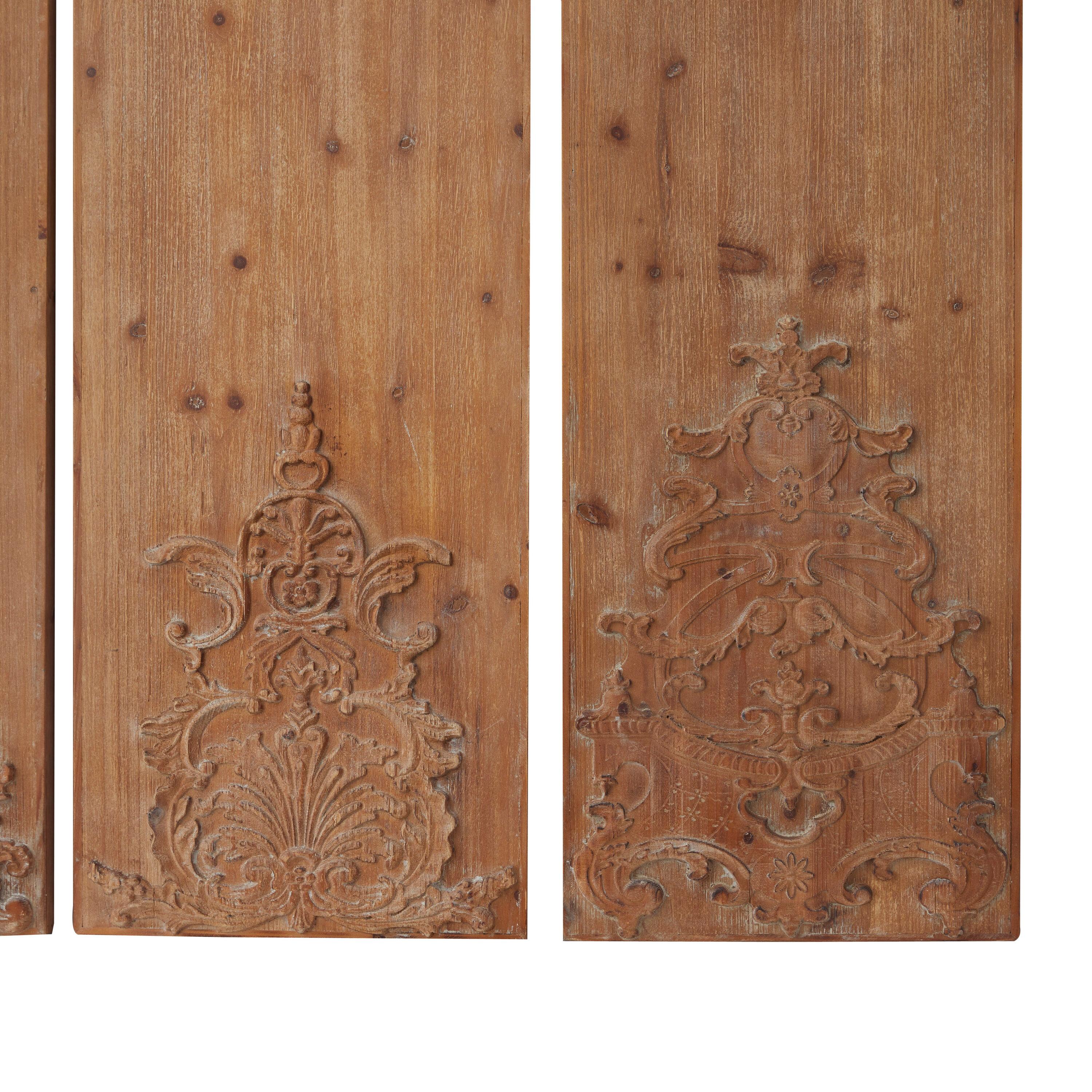 Wood Floral Carved Antefix Wall Decor Set of 3 Brown - Olivia & May: Rustic Style, Indoor Vertical Panels