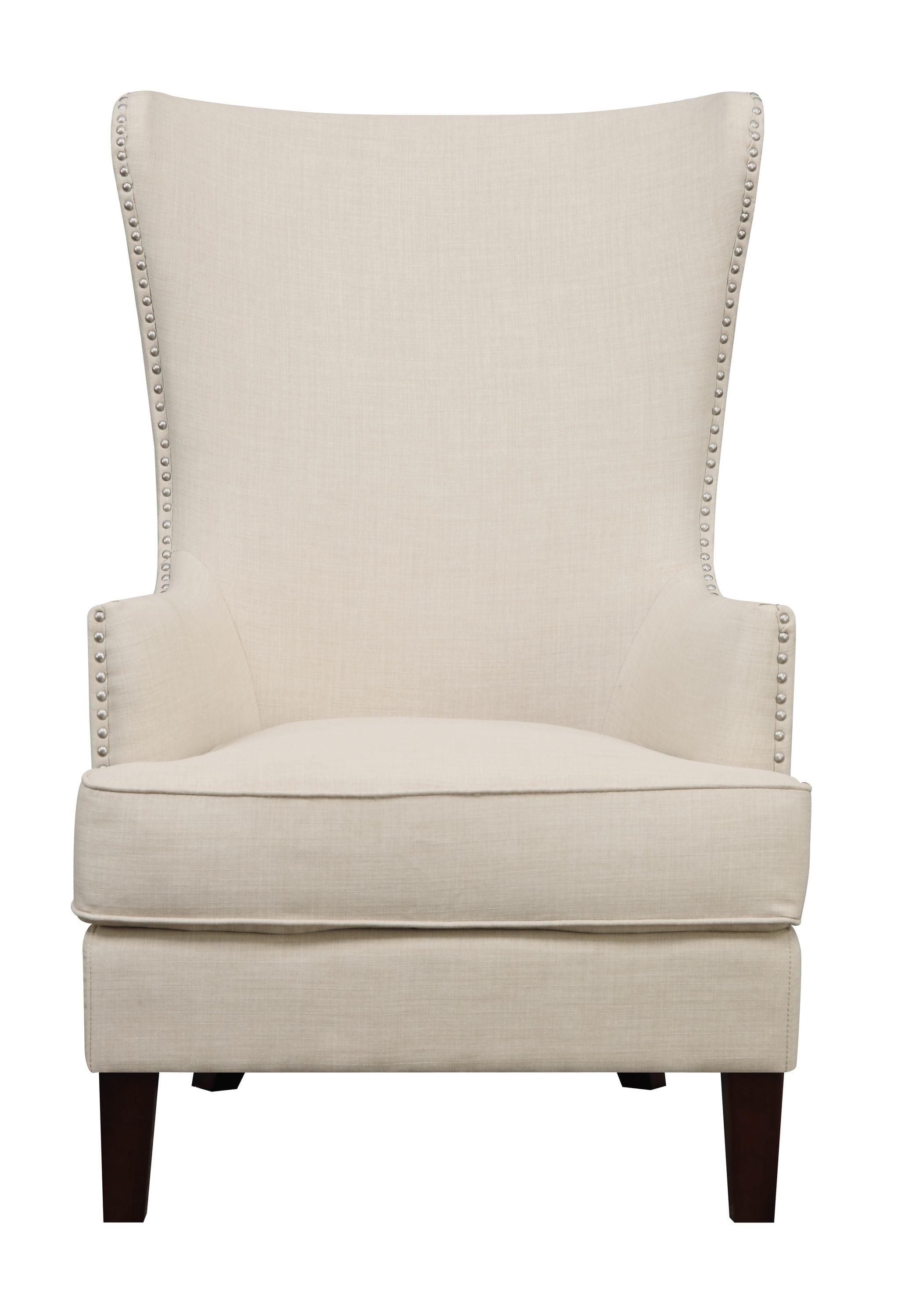 Karson High Back Upholstered Chair Natural: Picket House Furnishings, Espresso Legs, Studded Trim