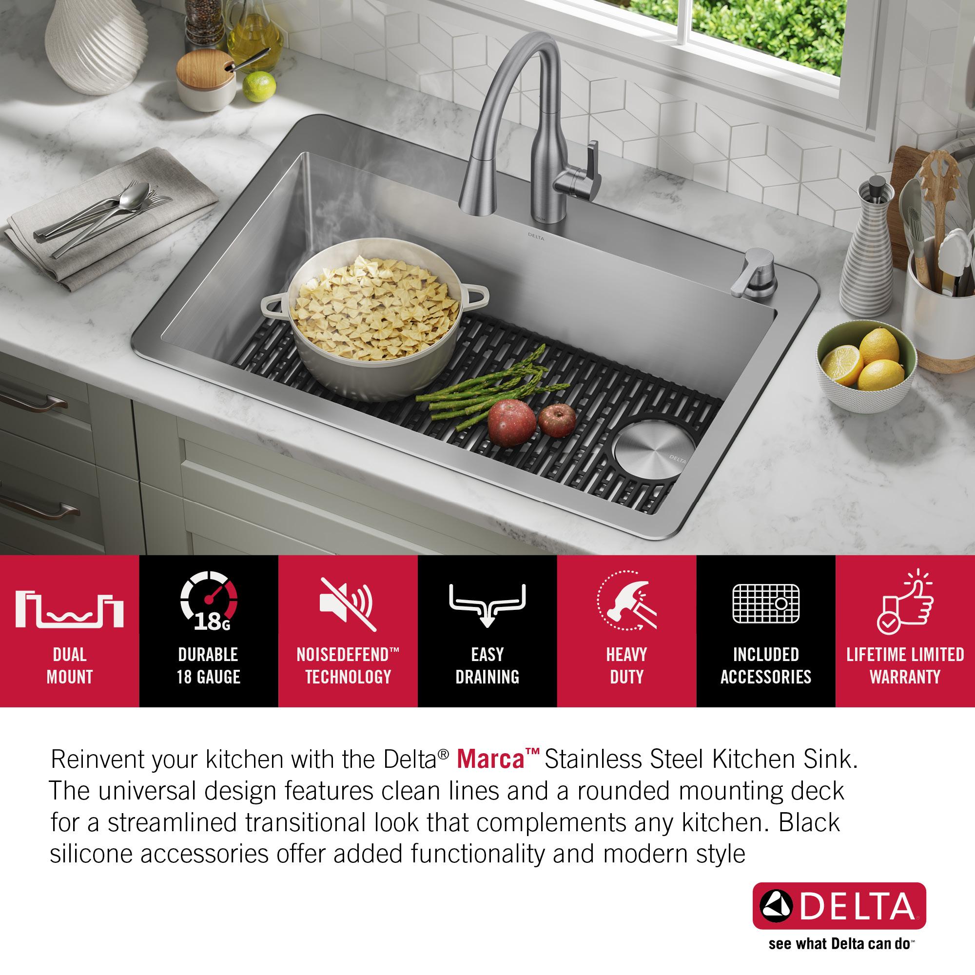 Delta Marca™ Drop-In Undermount Stainless Steel Single Bowl Kitchen Sink with Accessories