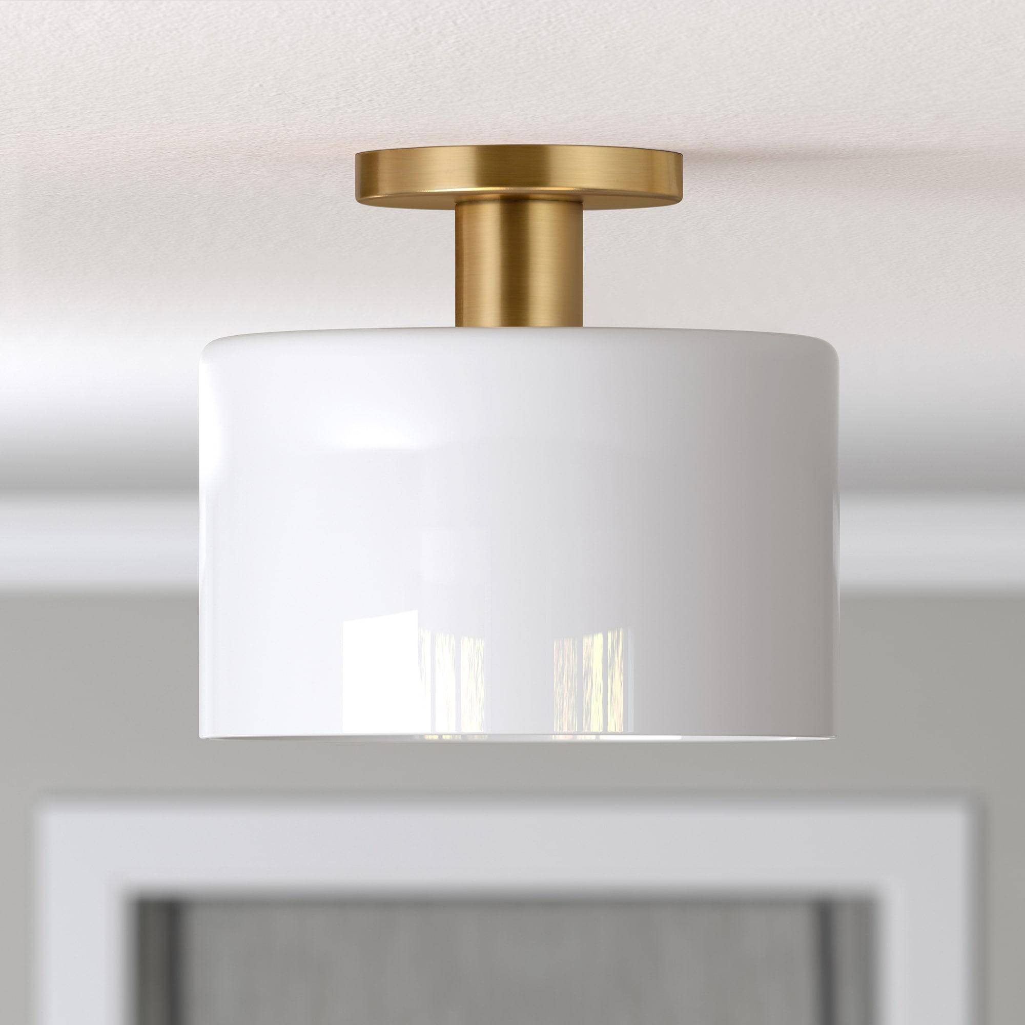 Henn&Hart 10" Brass Finish Metal/Glass Semi Flush Mount