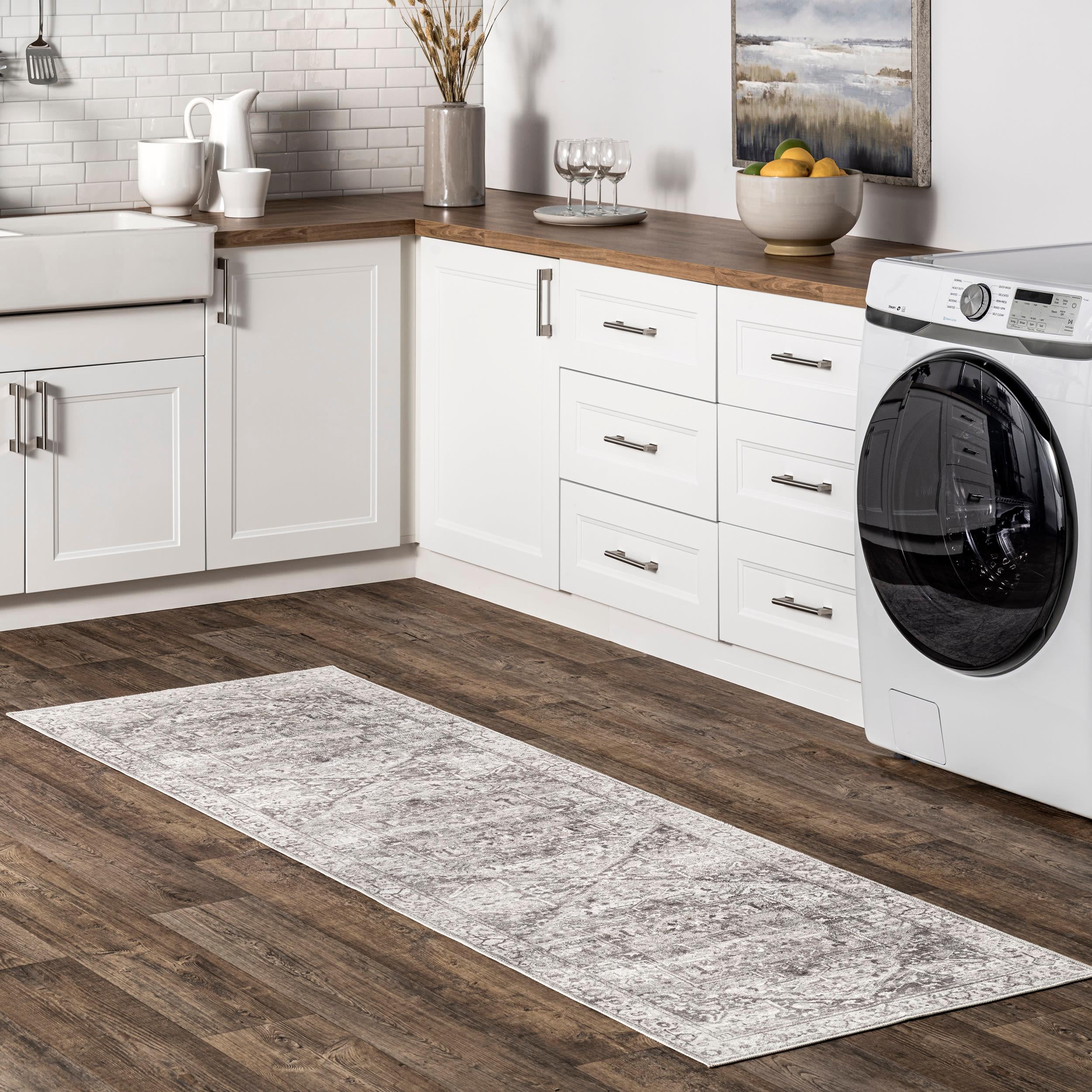 Nuloom 2x6 Machine Washable Rain Haven Vintage Medallion Indoor Area Rug, Grey Non-Slip Backing, Stain Resistant, BedroomLiving Room, Kitchen
