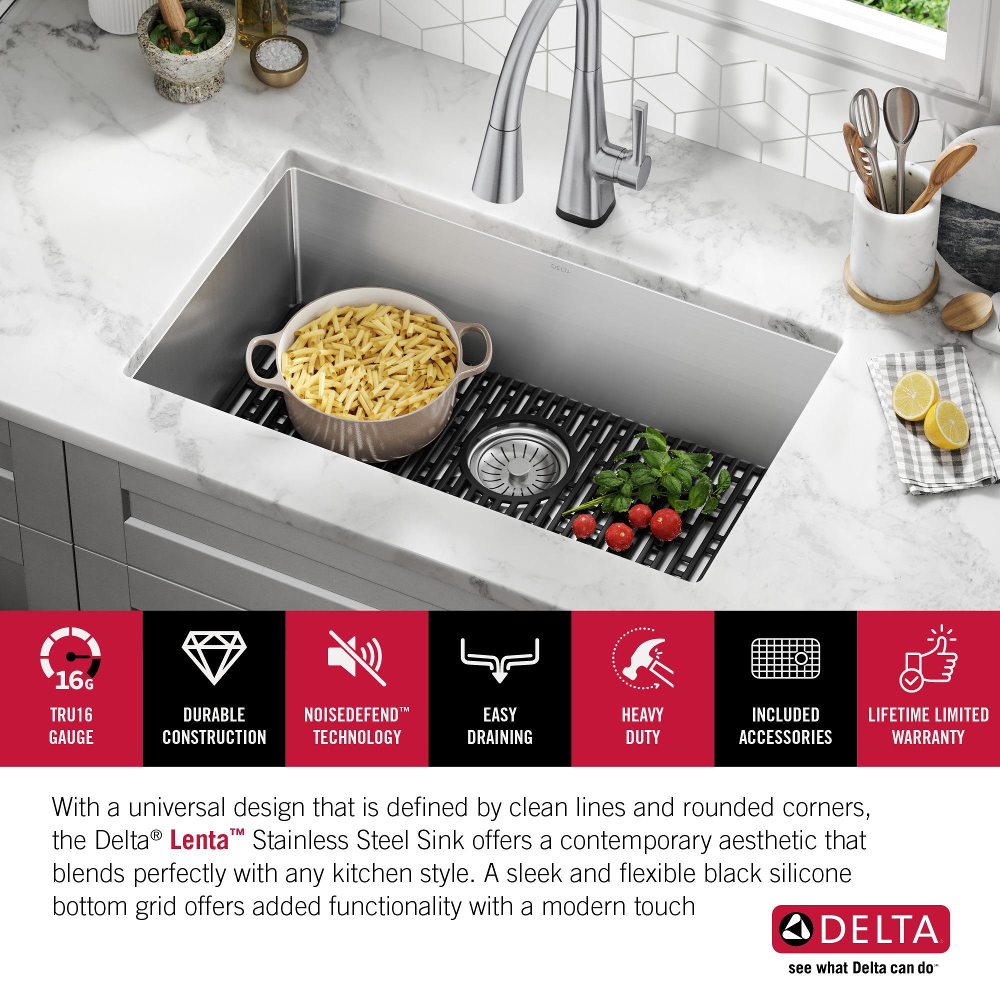 Delta Lenta™ Undermount 16 Gauge Stainless Steel Single Bowl Kitchen Sink with Accessories