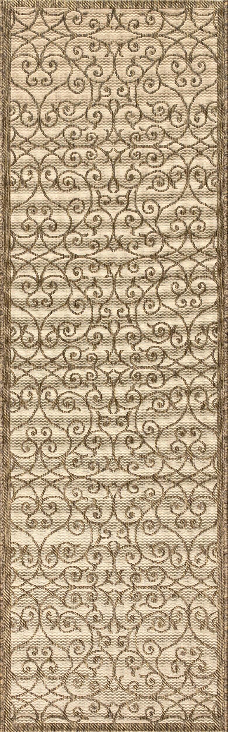 2'x8' Madrid Vintage Filigree Textured Weave Indoor/Outdoor Runner Rug, Beige/Brown - JONATHAN Y
