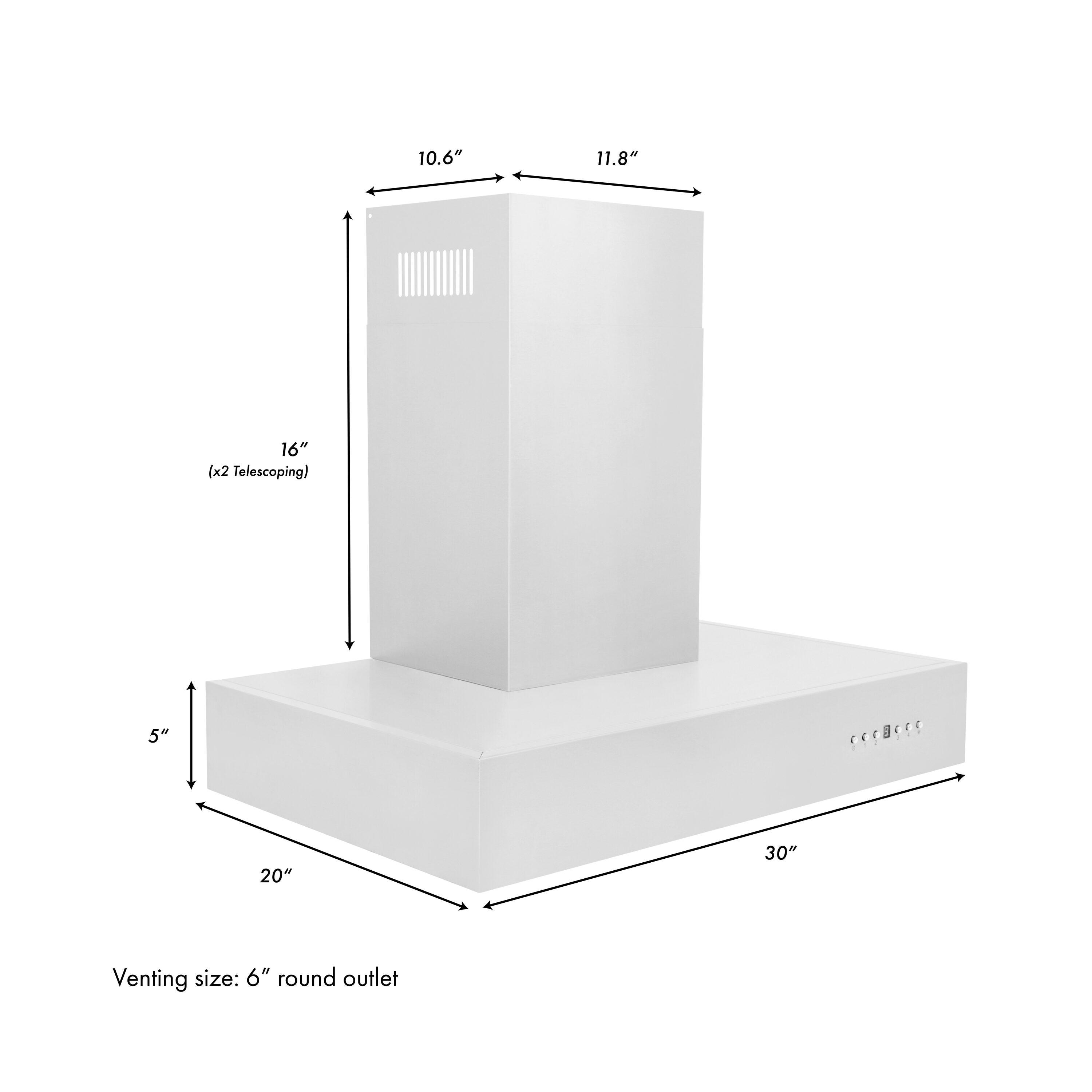 30" KECOM 500 CFM Ducted Wall Mount Range Hood in Brushed Stainless Steel