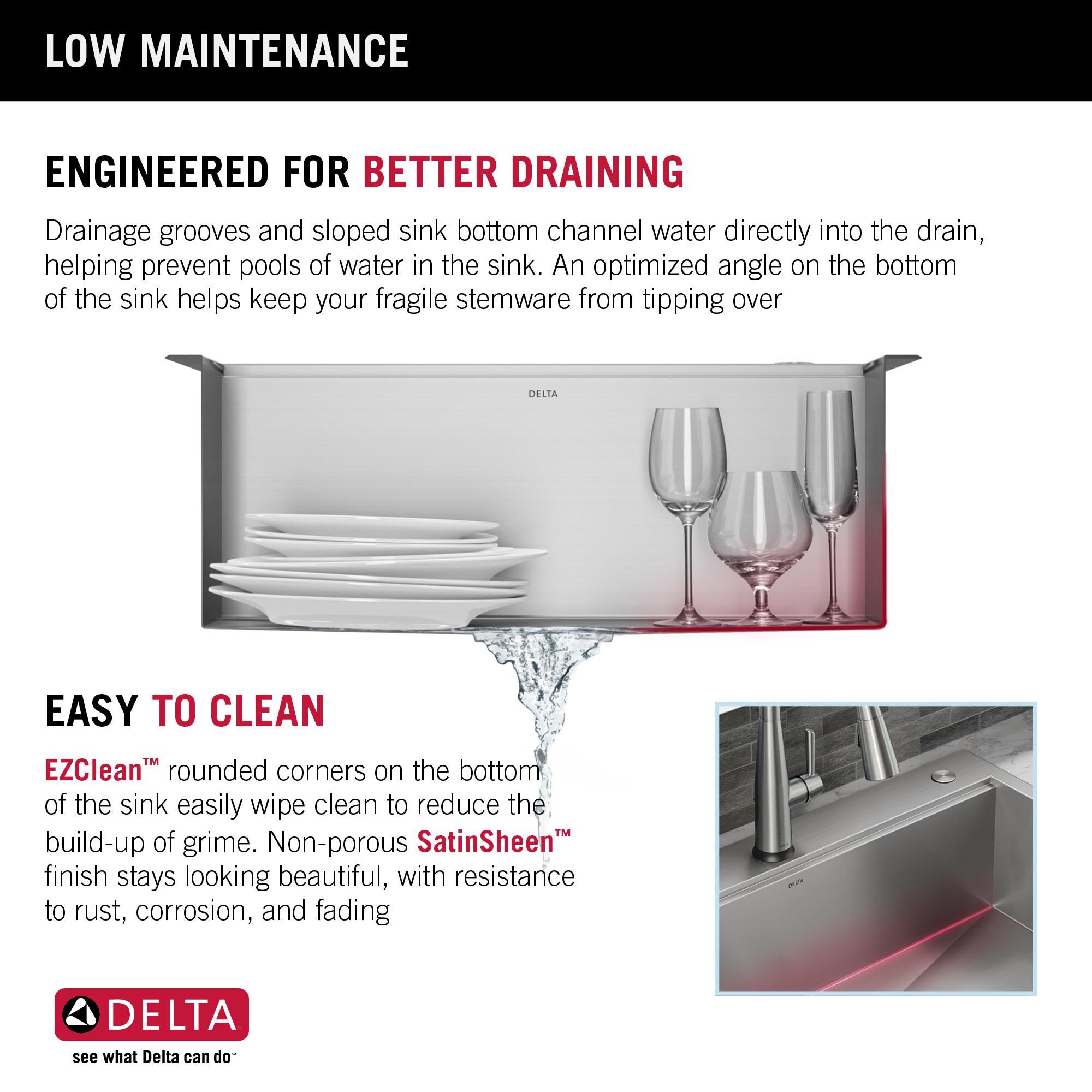 Delta Rivet™ 25" L Workstation Kitchen Sink Drop-In Top Mount 16 Gauge Stainless Steel Single Bowl