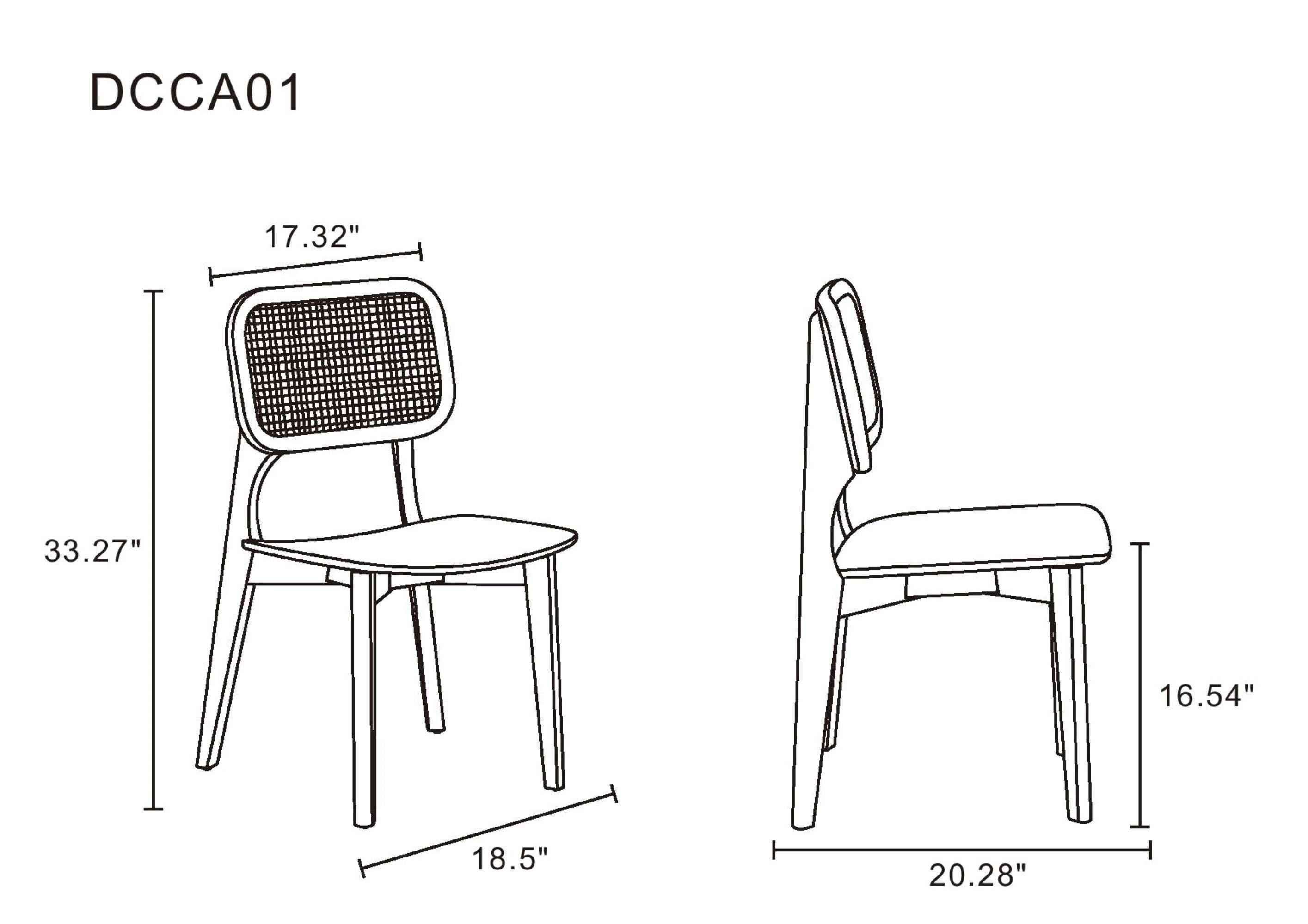 Set of 4 Versailles Square Dining Chairs Natural: Ash Wood Frame & Rattan Detail - Manhattan Comfort