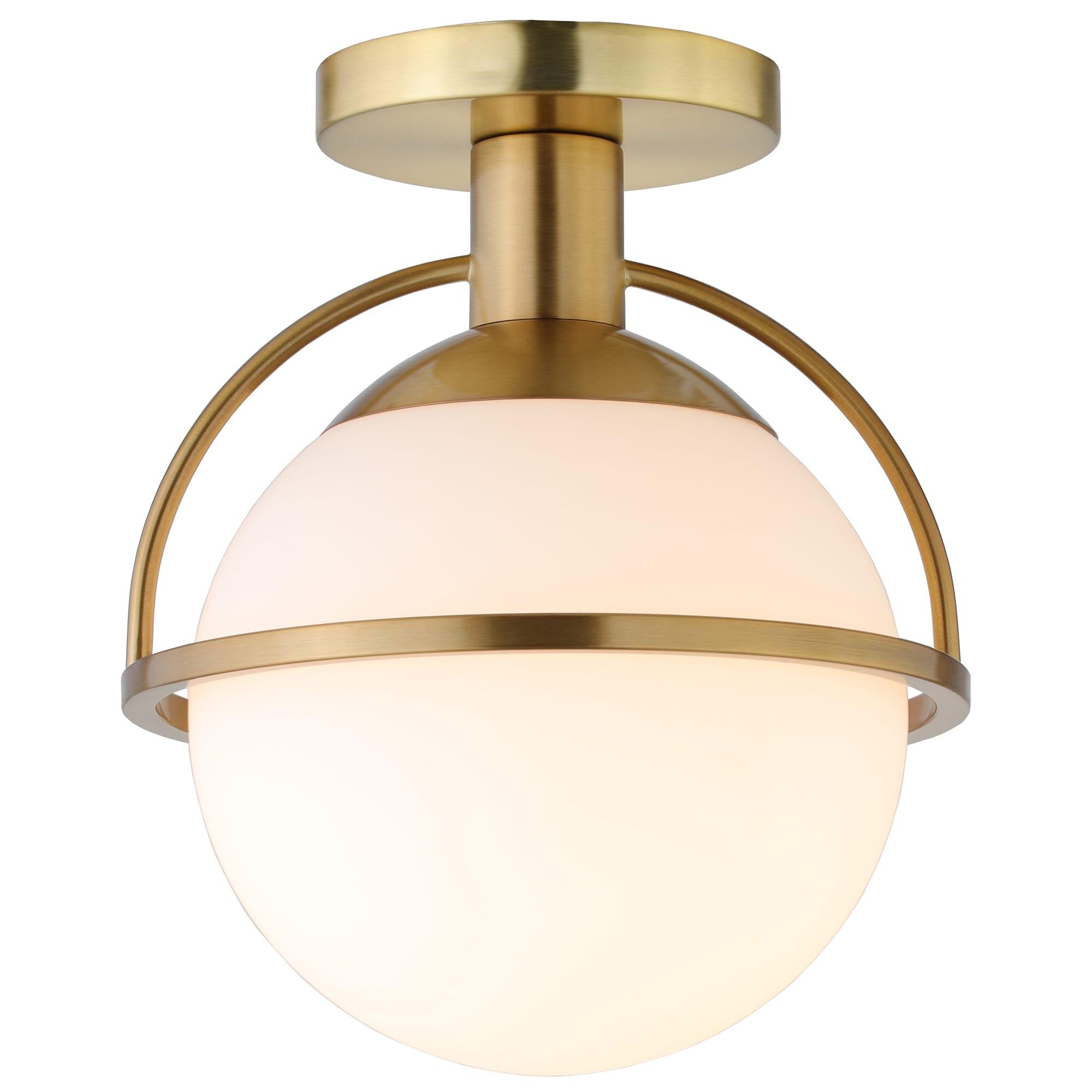 Evelyn&Zoe 9.25" Antique Brass Finish Metal/Glass Semi Flush Mount