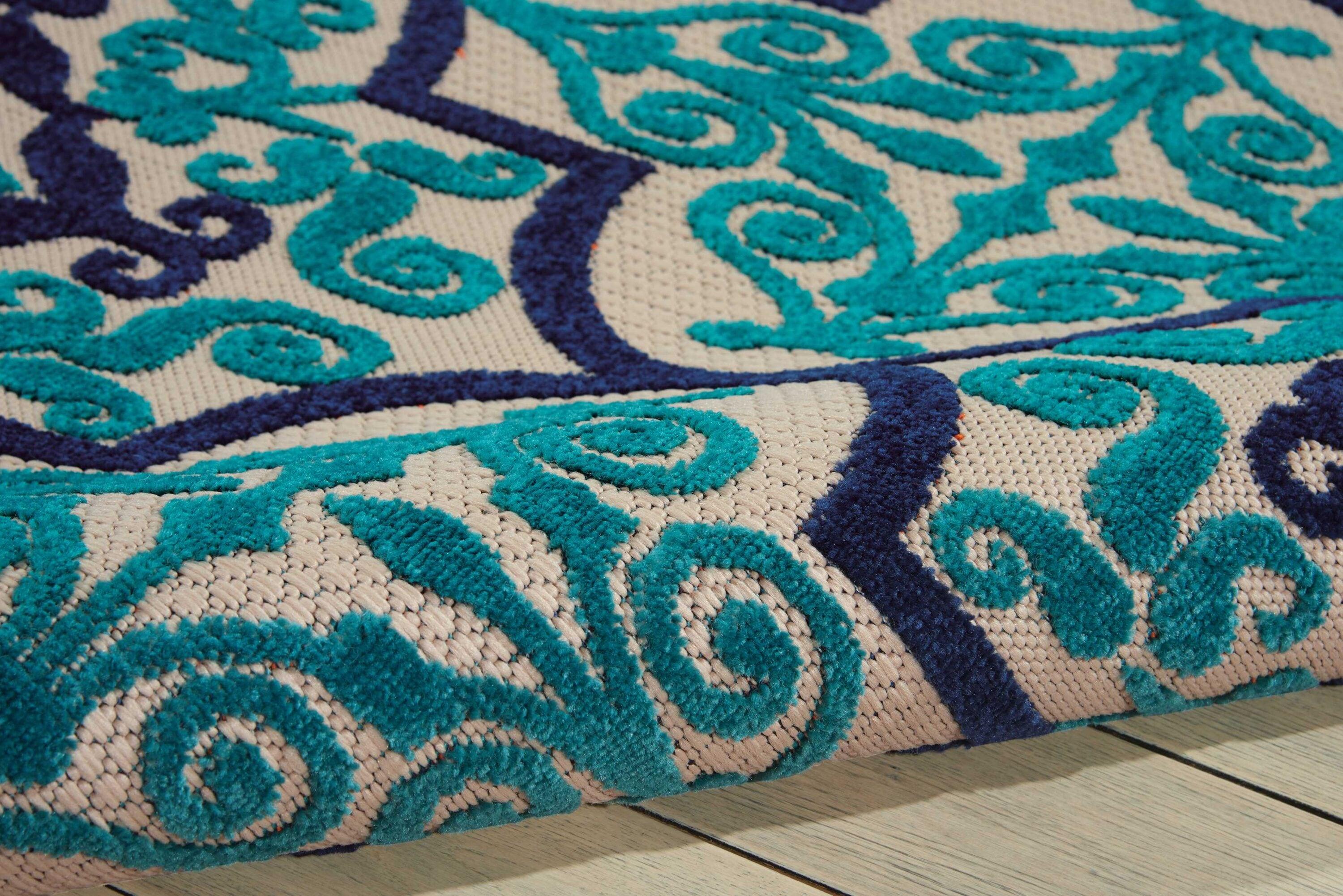 Nourison Aloha Moroccan Trellis Flatweave High-Low Indoor Outdoor Area Rug Navy 3'6" x 5'6"