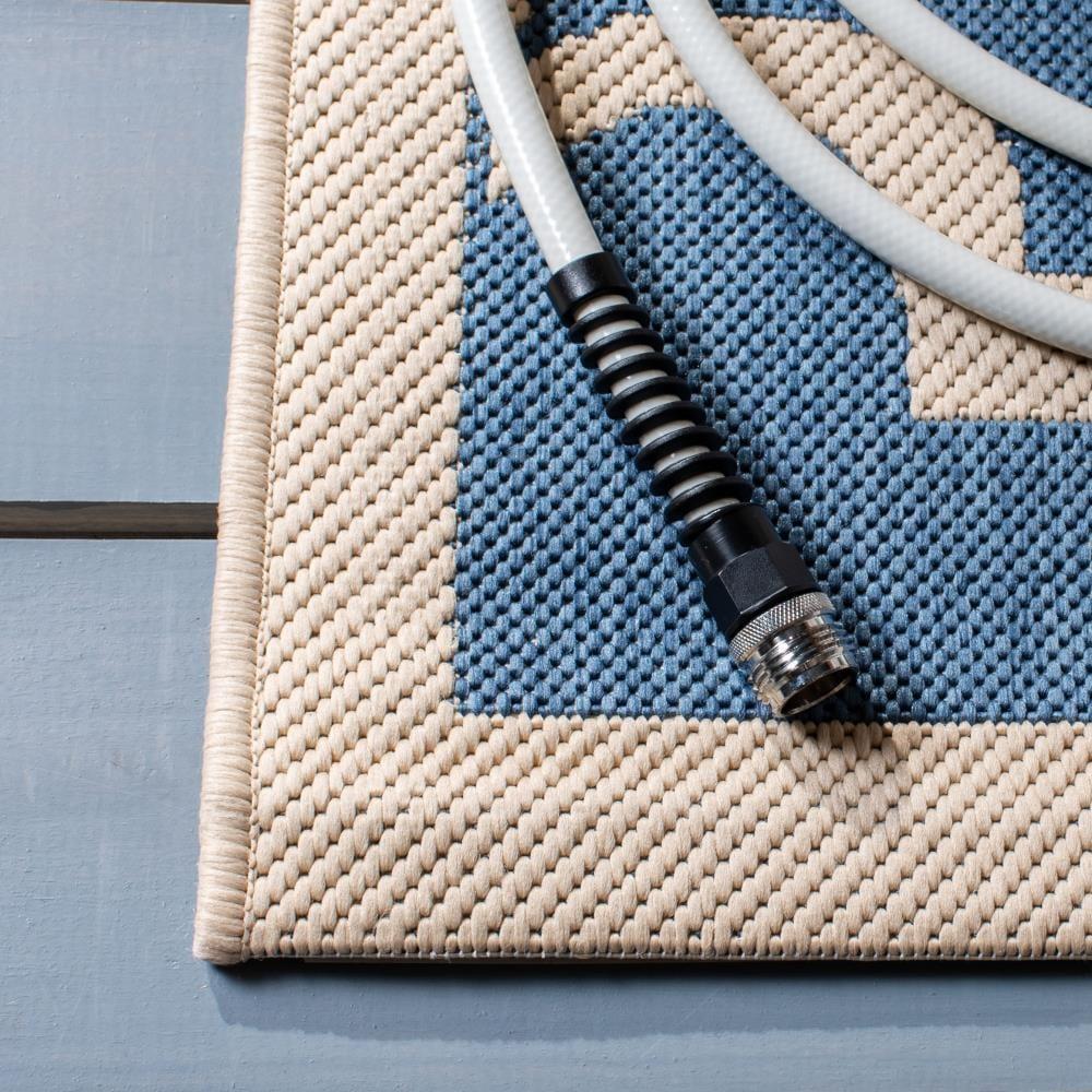 SAFAVIEH Courtyard Estelle Geometric Indoor/Outdoor Area Rug, Blue/Beige, 8' x 11'