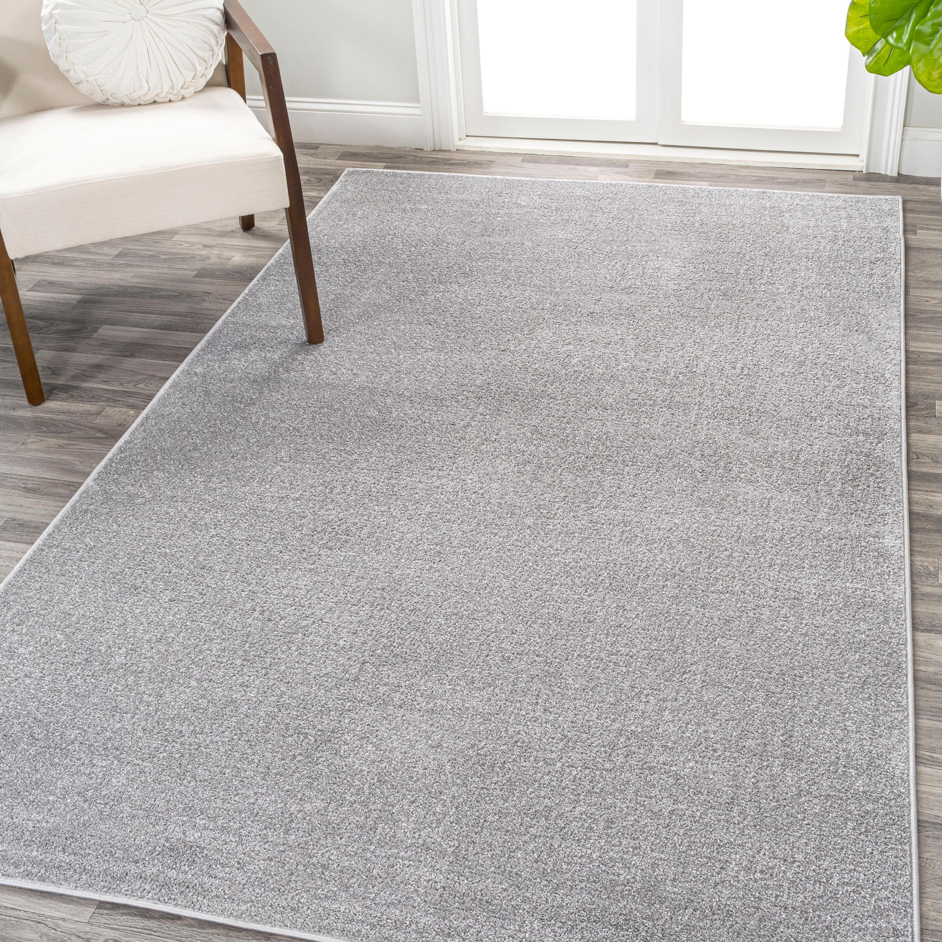 9' x 12' Haze Solid Low-Pile Area Rug, Light Gray - JONATHAN Y