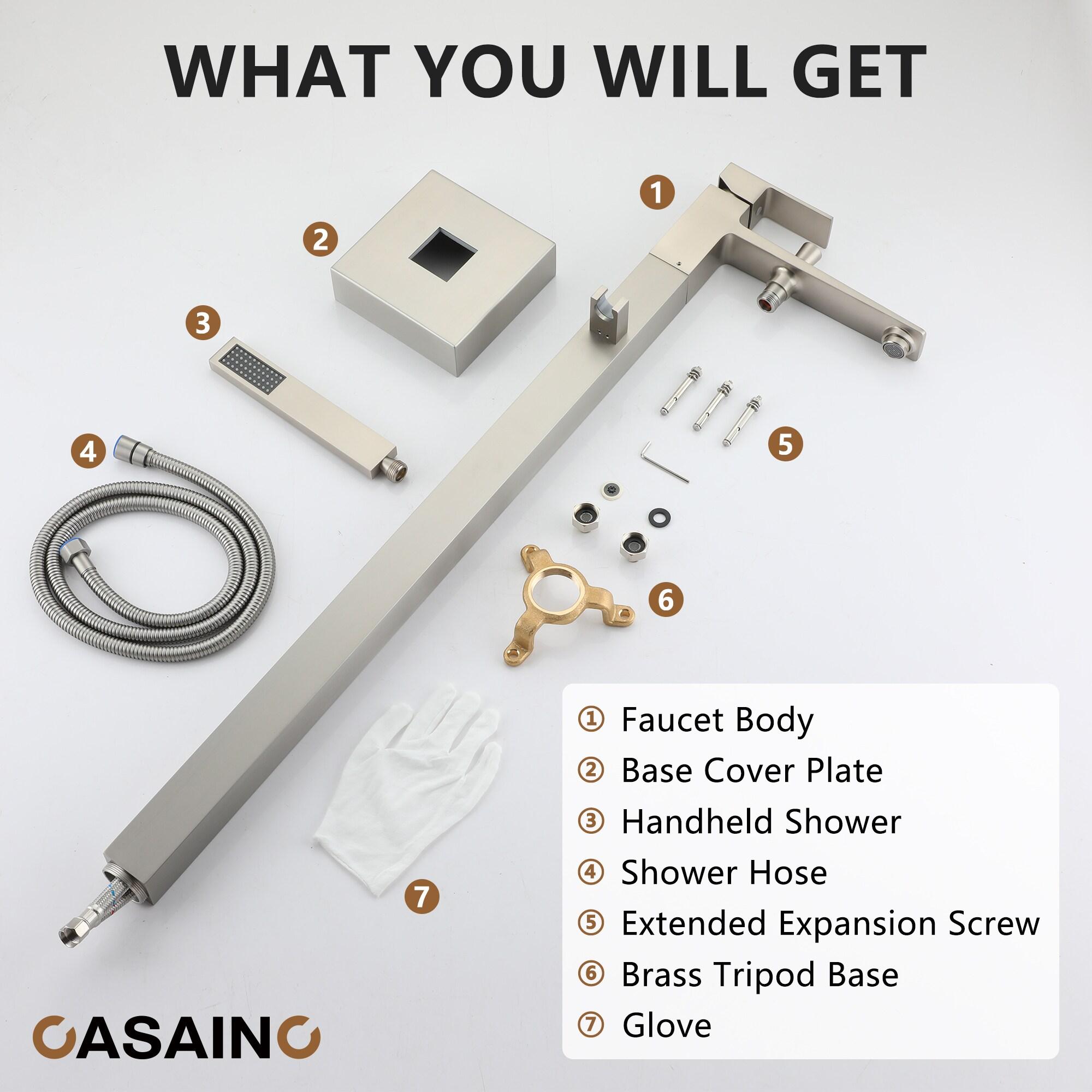 1-Handle Floor Mount Freestanding Tub Faucet with Handheld Shower in Brushed Nickel