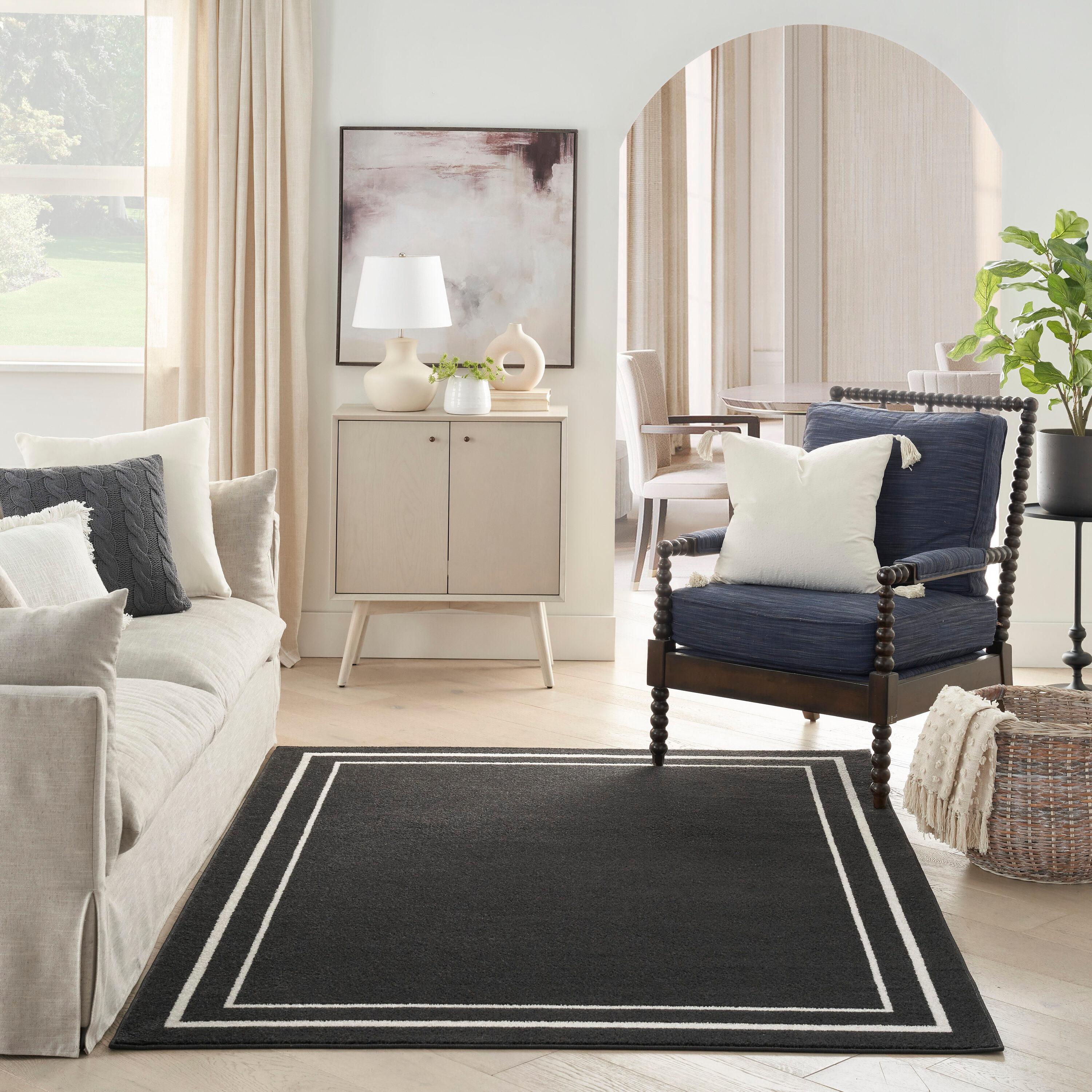 Nourison Essentials 4' x 6' Black Ivory Contemporary Bordered Indoor/Outdoor Area Rug