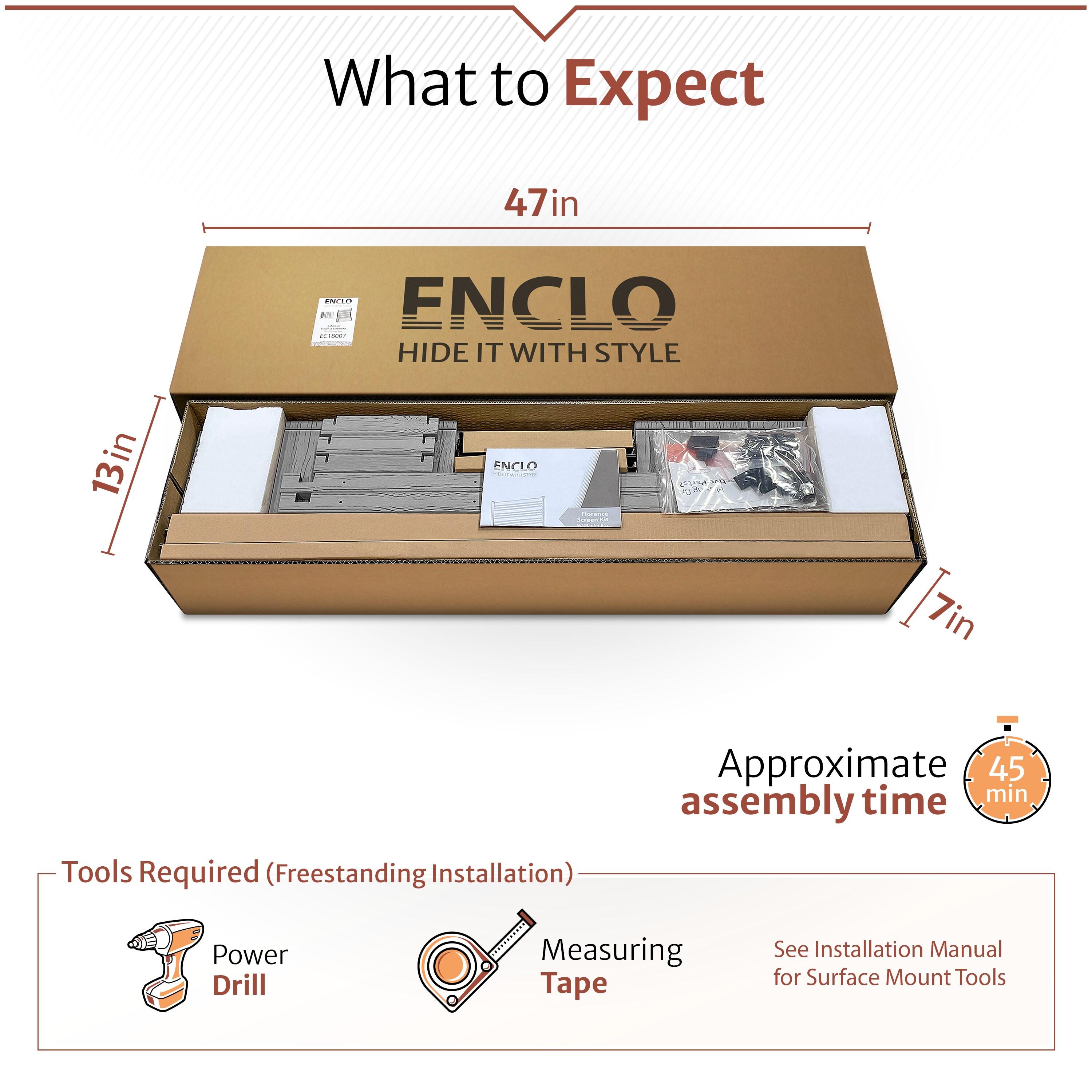 44in H x 46in W x 9.5in L (1 Screen w/ Planter) Freestanding Enclo Florence Ash Color Privacy Fence Screen with Planter Box, Outdoor Vinyl Privacy Screen Panel for Patio & Air Conditioner, EC18007
