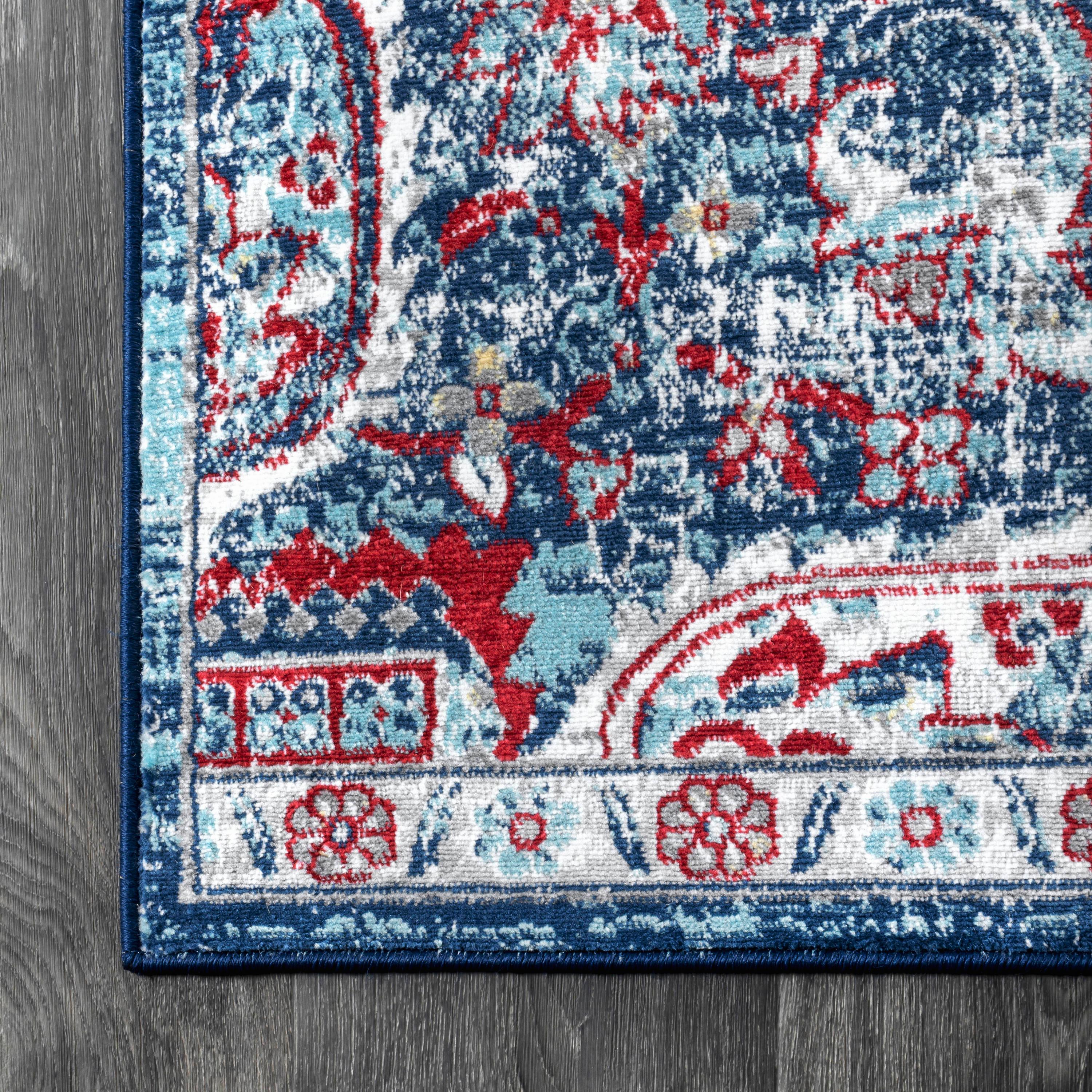 5'x8' Modern Persian Vintage Medallion Area Rug, Red/Navy - JONATHAN Y