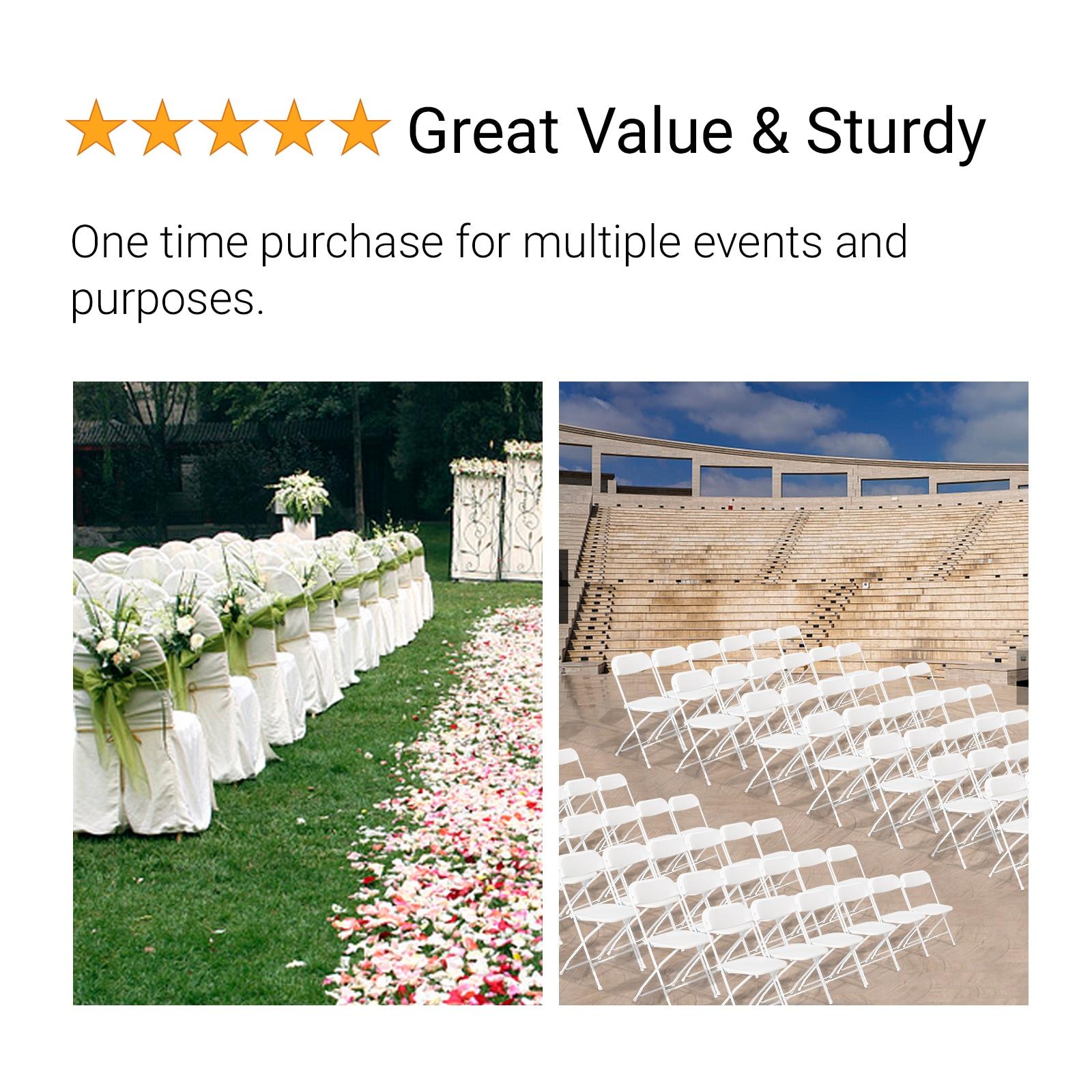 FCH White Folding Chair，Foldable Metal Frame with Solid Plastic Seat, Portable for Event Party Outside Dining Game，10 Pack