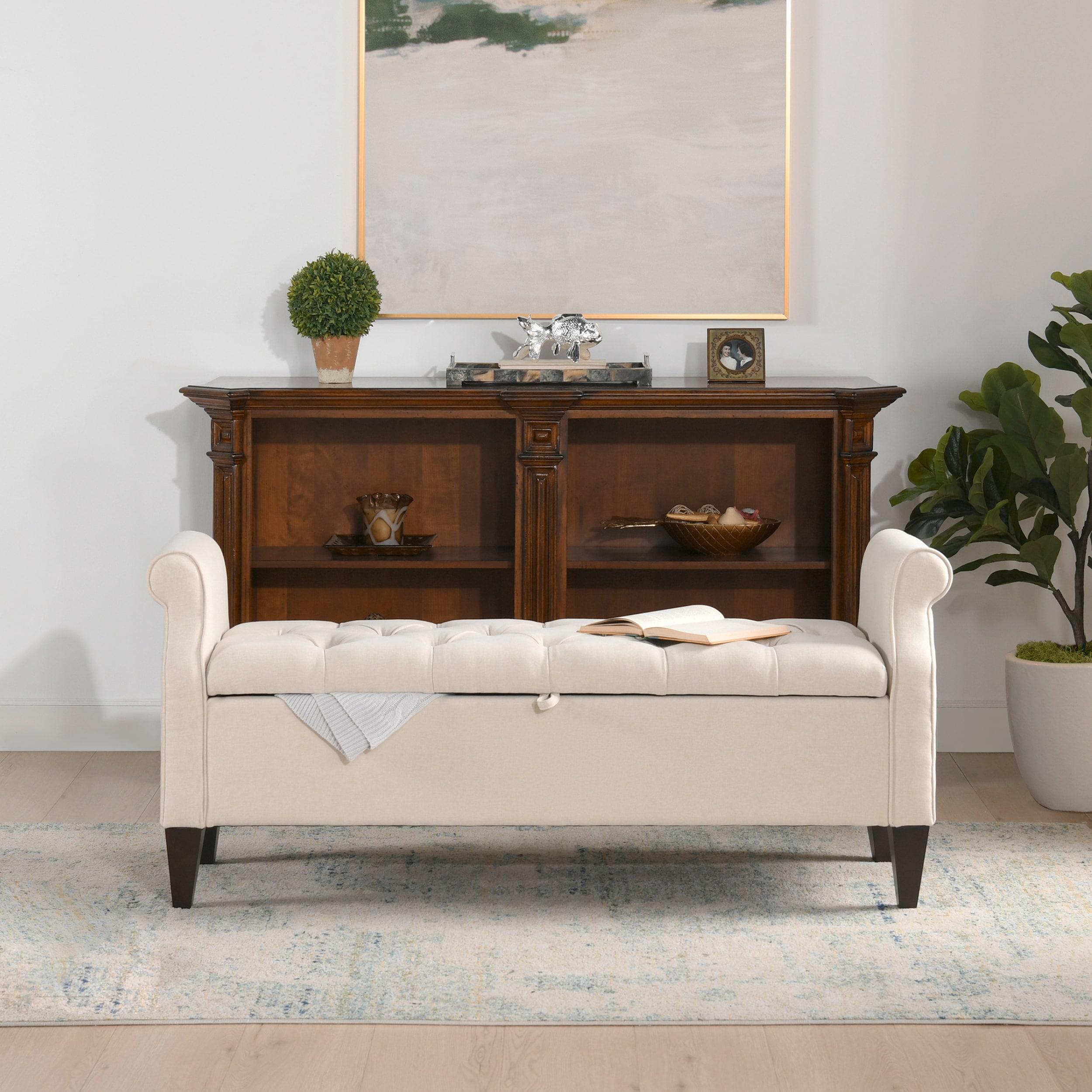 Jacqueline Tufted Roll Arm Storage Bench Sky Neutral