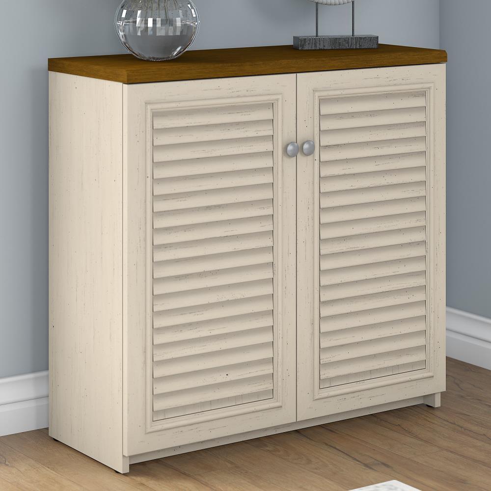 Fairview Small Storage Cabinet with Doors White - Bush Furniture: Nautical Style, Wood Composite, 3 Shelves
