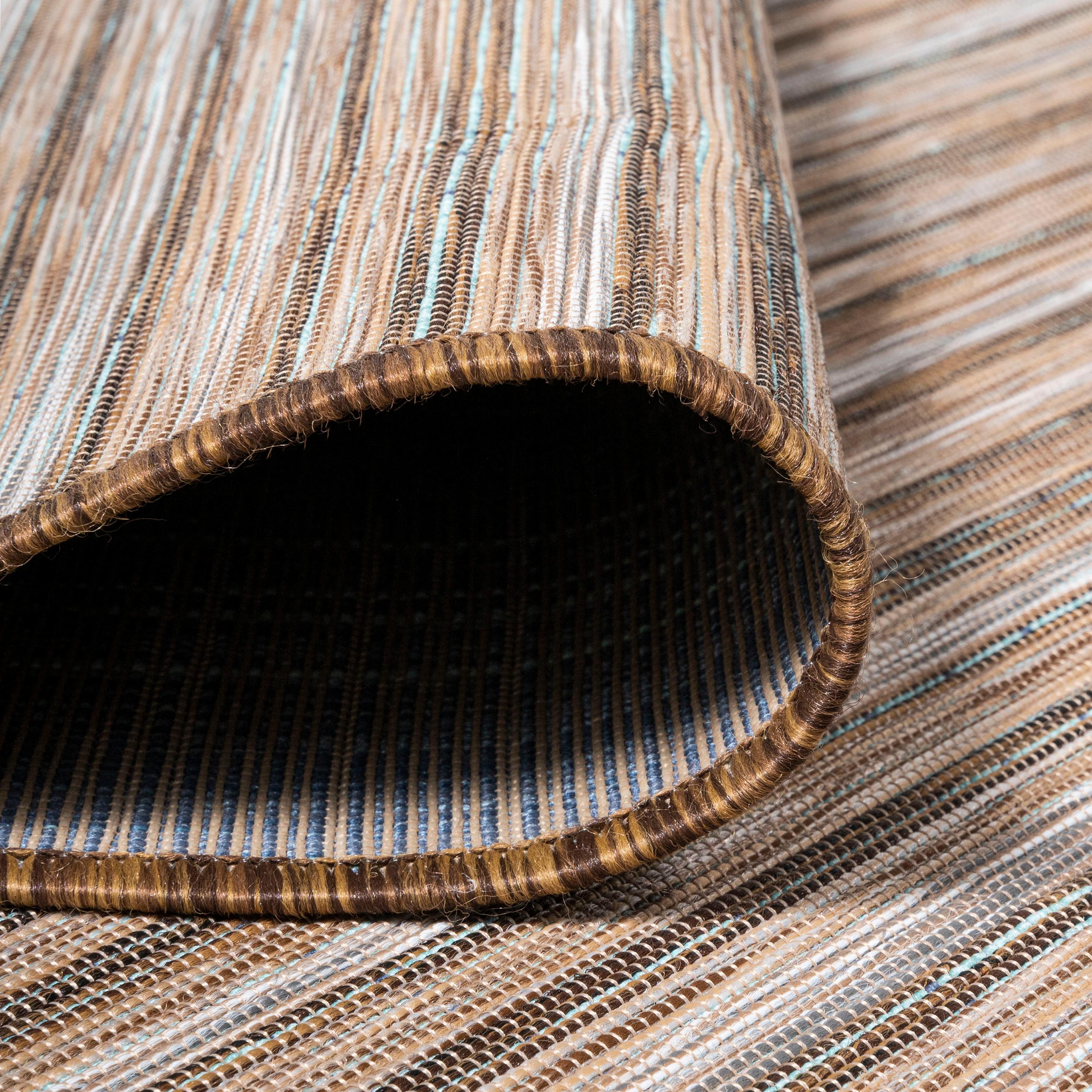 Natural Brown Flat Woven Synthetic Striped Runner Rug 2x8