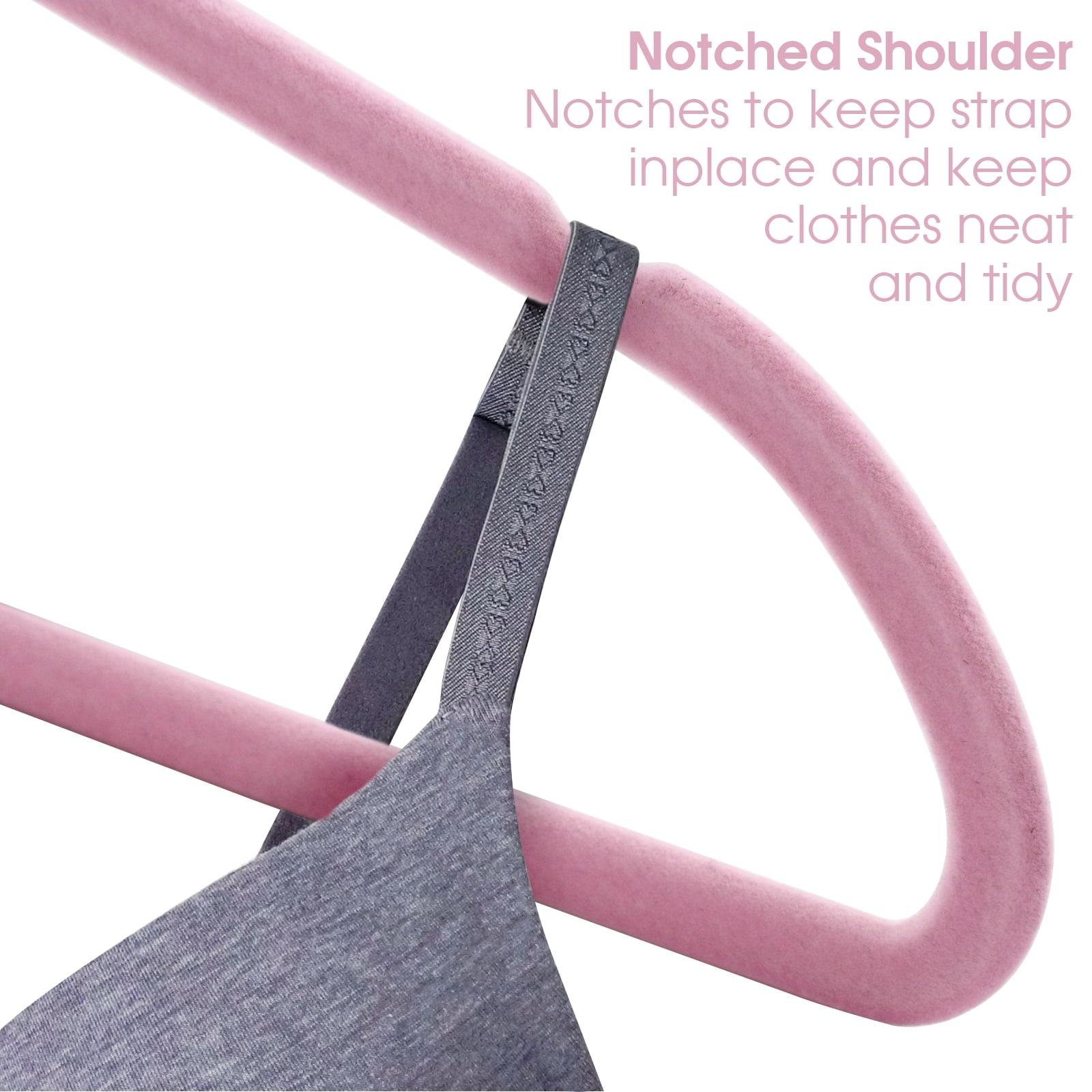 Flocked Velvet Clothes Hangers with Stainless Steel Swivel Hooks, Pink - 50 Piece
