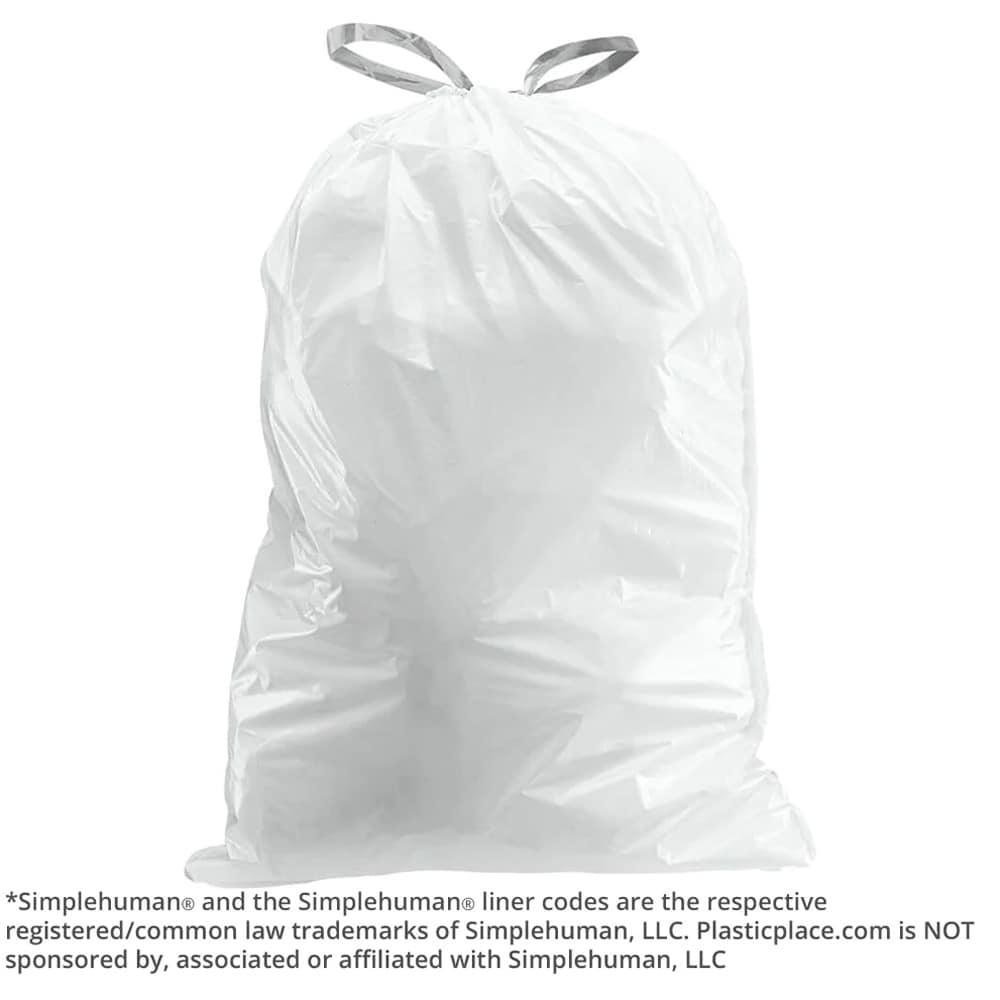 Plasticplace White Trash Bags Compatible with simplehuman Code E (100 Count) 5.2 Gallon / 20 Liter 18.75" x 20