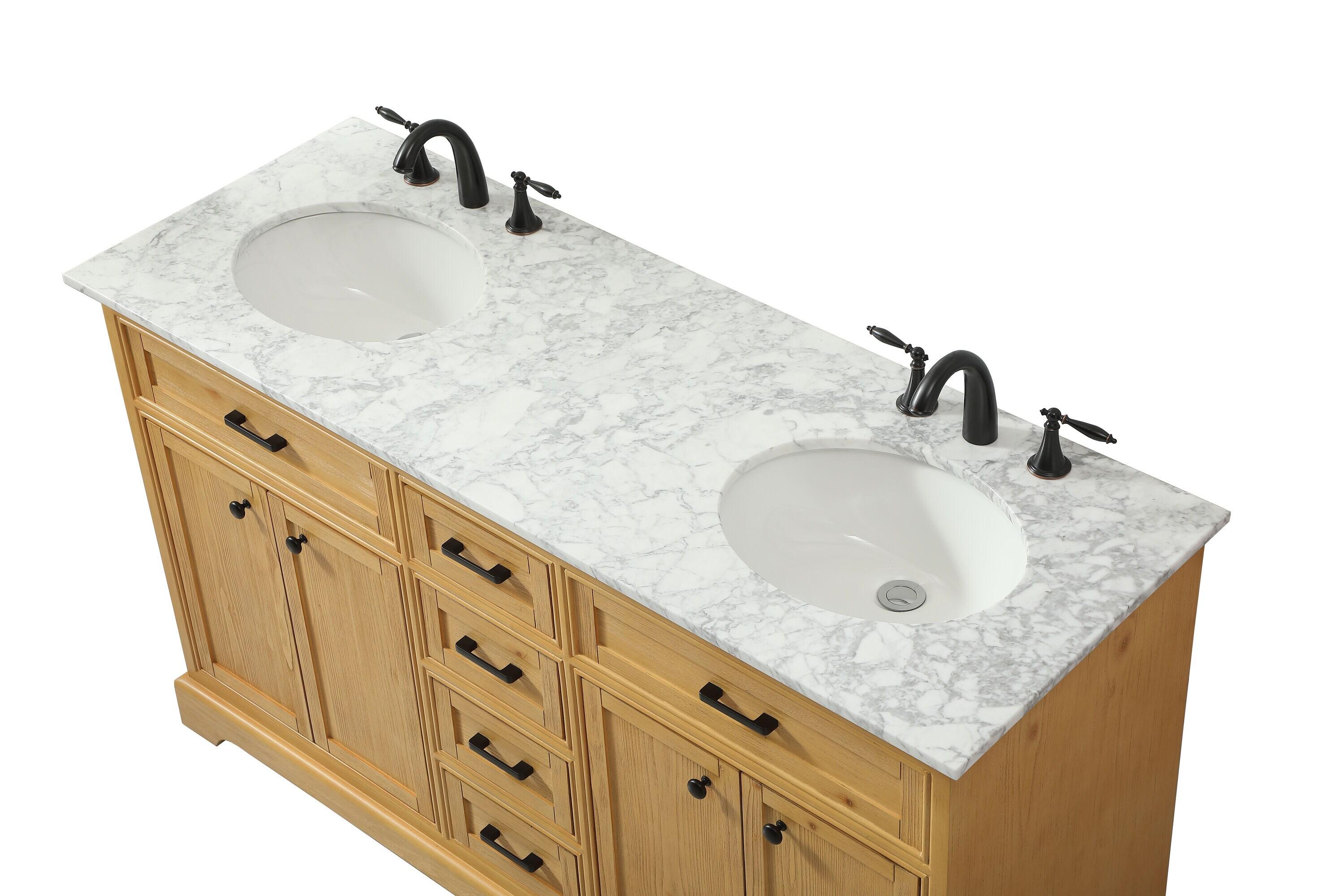 Elegant Decor Americana 60" Aluminum MDF Double Bathroom Vanity in Natural Wood