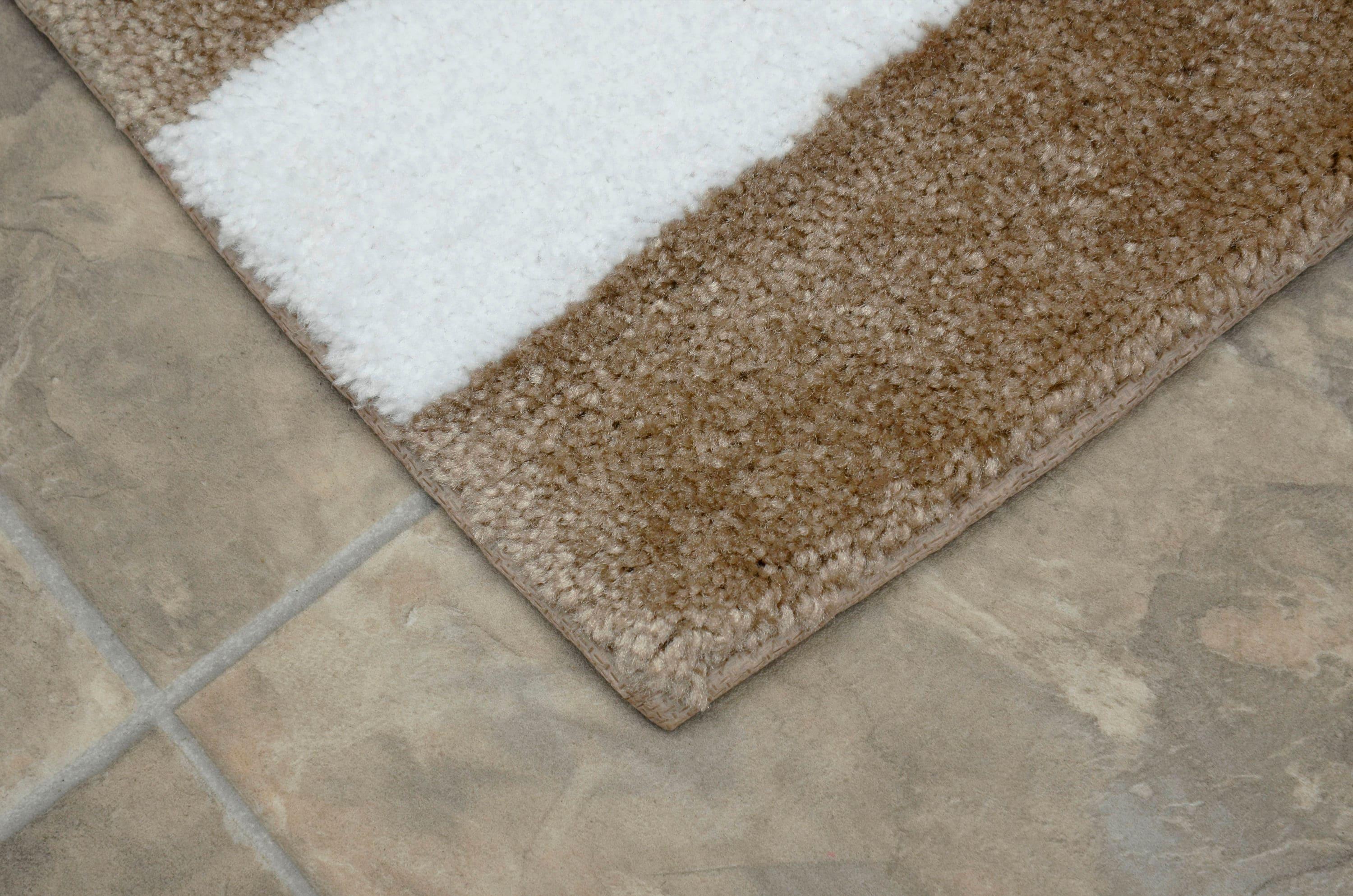 Garland Rug Beach Stripe Washable Bath Rug Set, 2 Piece Set (17"x24" Bath Rug, & 21"x34" Bath Rug) Tan/White