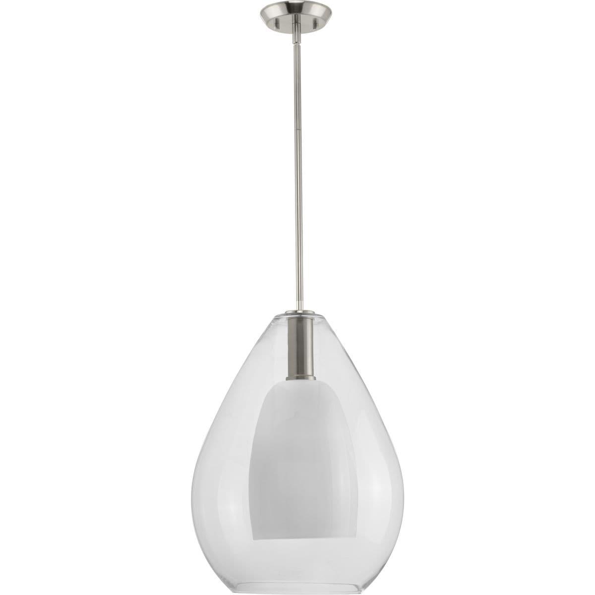 Progress Lighting Carillon 1-Light Pendant, Brushed Nickel, Clear and Opal Glass Shade