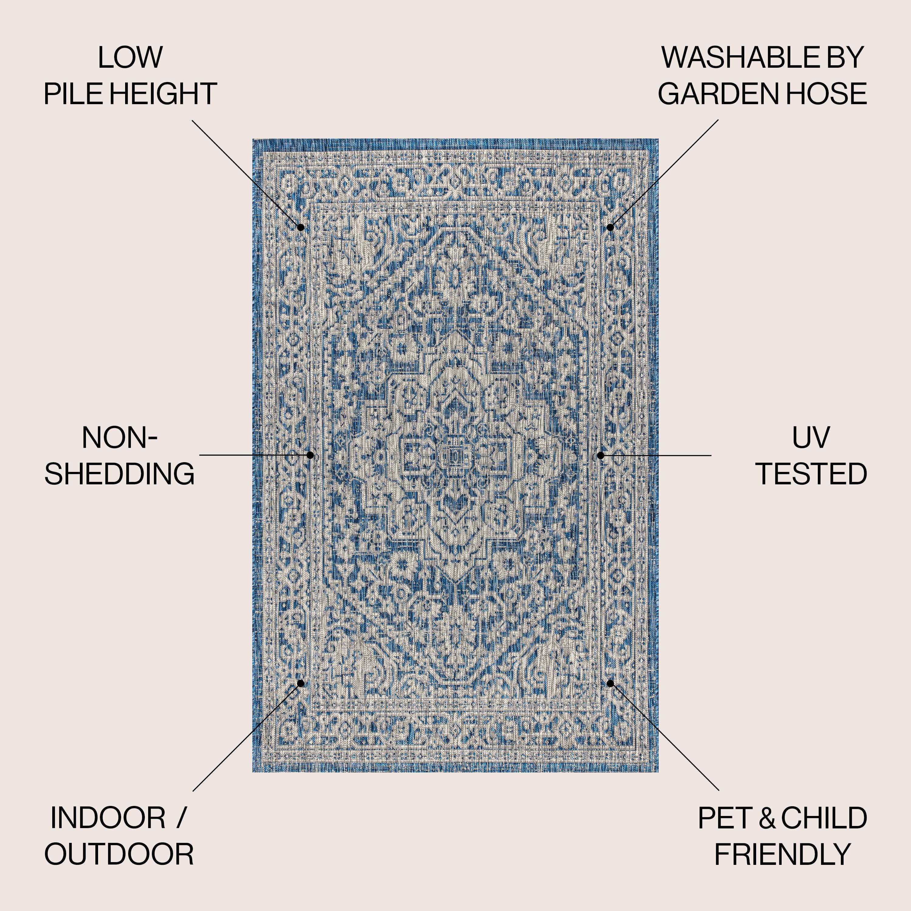 3'x5' Sinjuri Medallion Textured Weave Indoor/Outdoor Area Rug, Navy/Gray - JONATHAN Y