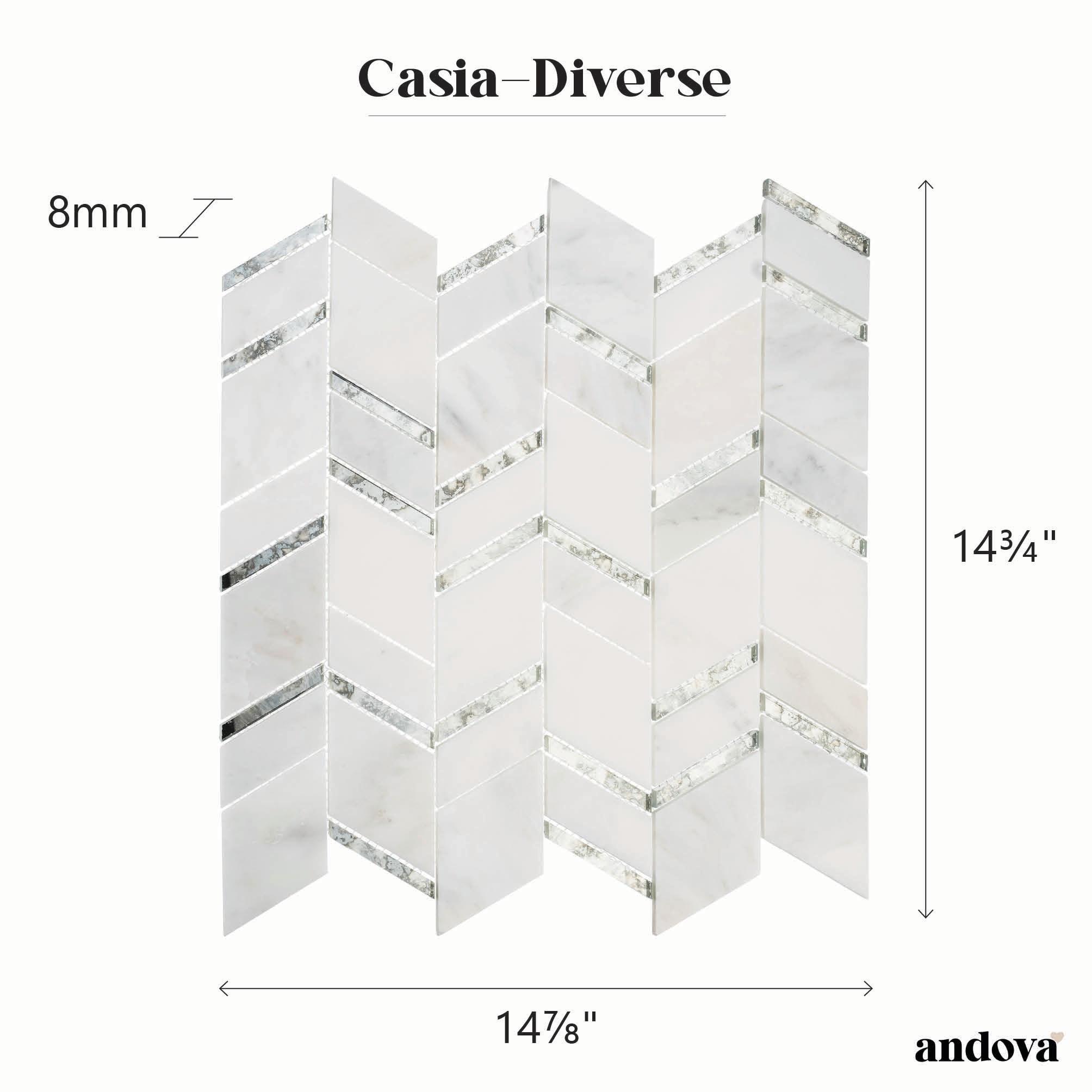 Casia Polished Marble/Porcelain/ Mirrored Glass Chevron Mosaic Kitchen and Bathroom Wall Tile