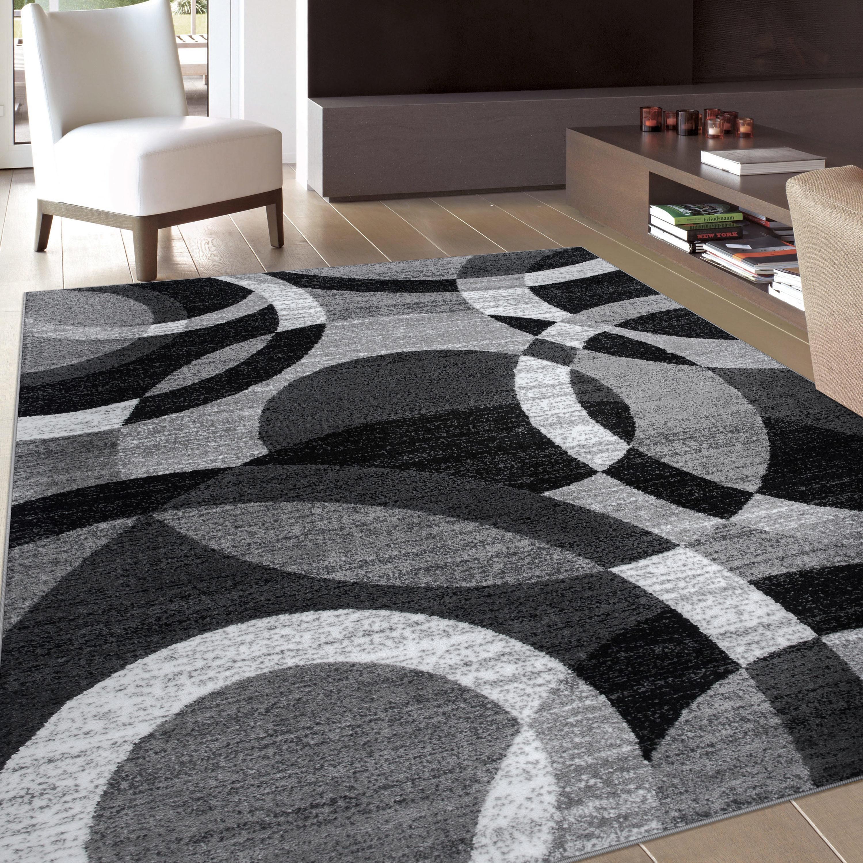 World Rug Gallery Geometric Circles Gray 7'10" x 10'2" Indoor Area Rug