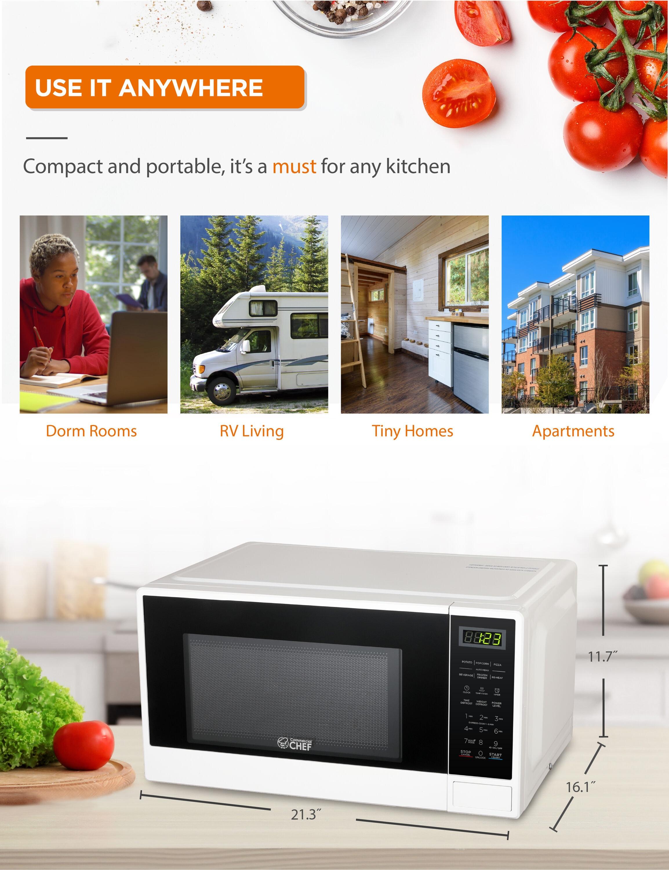 COMMERCIAL CHEF 1.1 Cu Ft Microwave with 10 Power Levels, Small Microwave with Push Button
