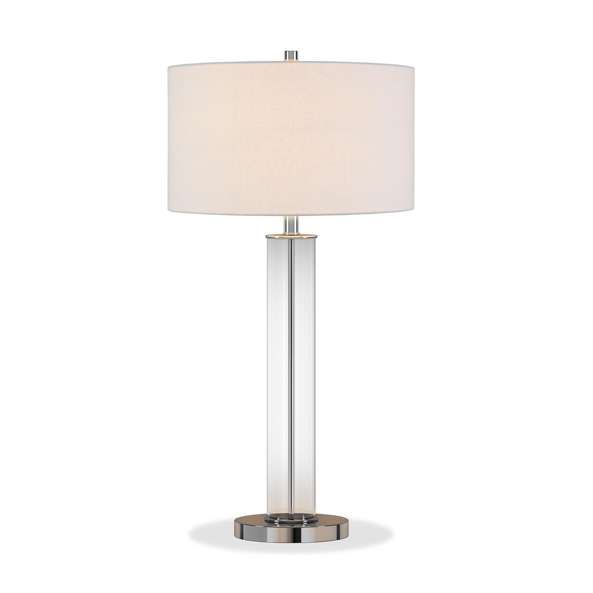 Evelyn&Zoe 29" Traditional Clear Glass Table Lamp with White Drum Linen Shade