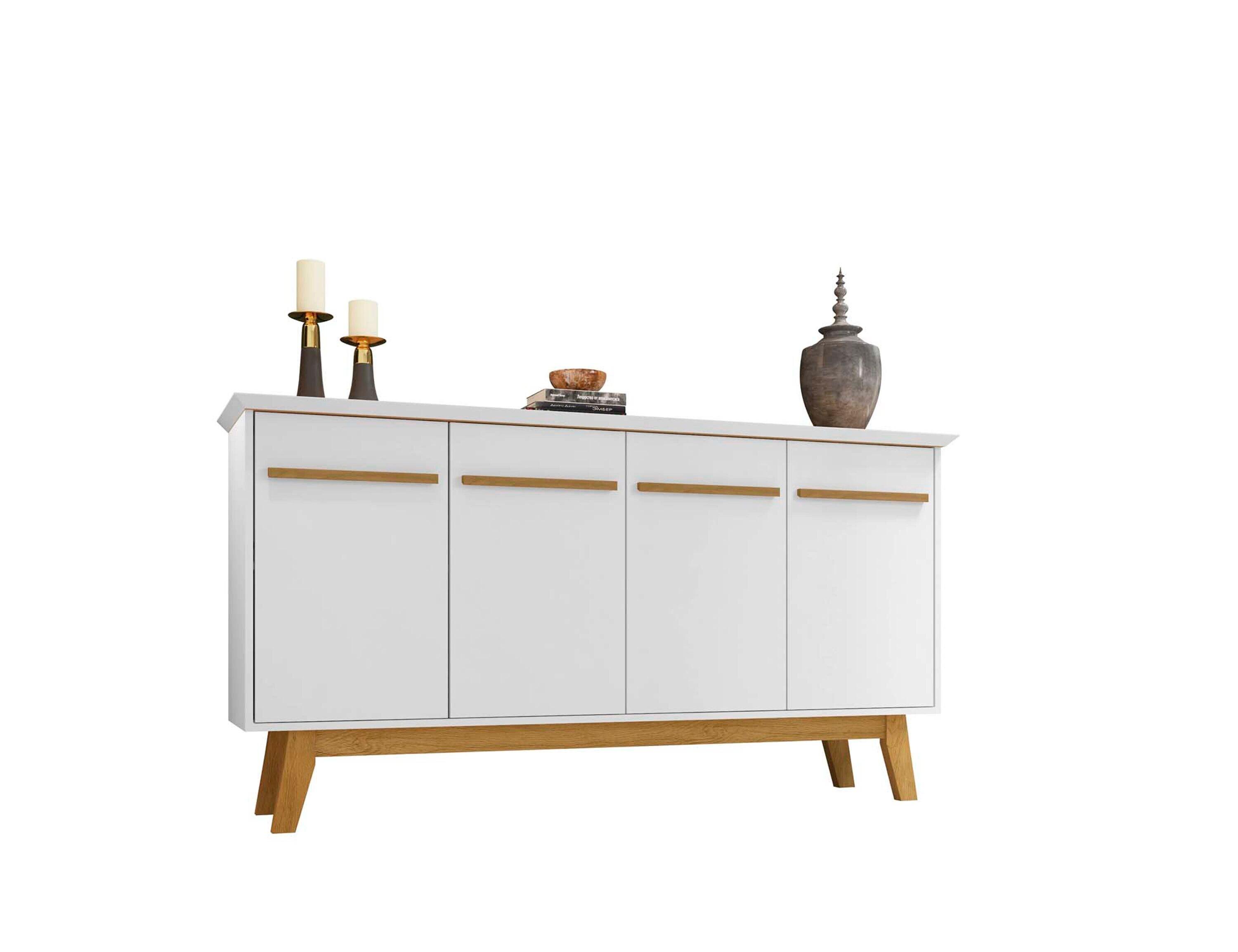 62.99" Yonkers Sideboard White - Manhattan Comfort: Mid-Century Buffet, Storage Console with 4 Doors & Fixed Shelves