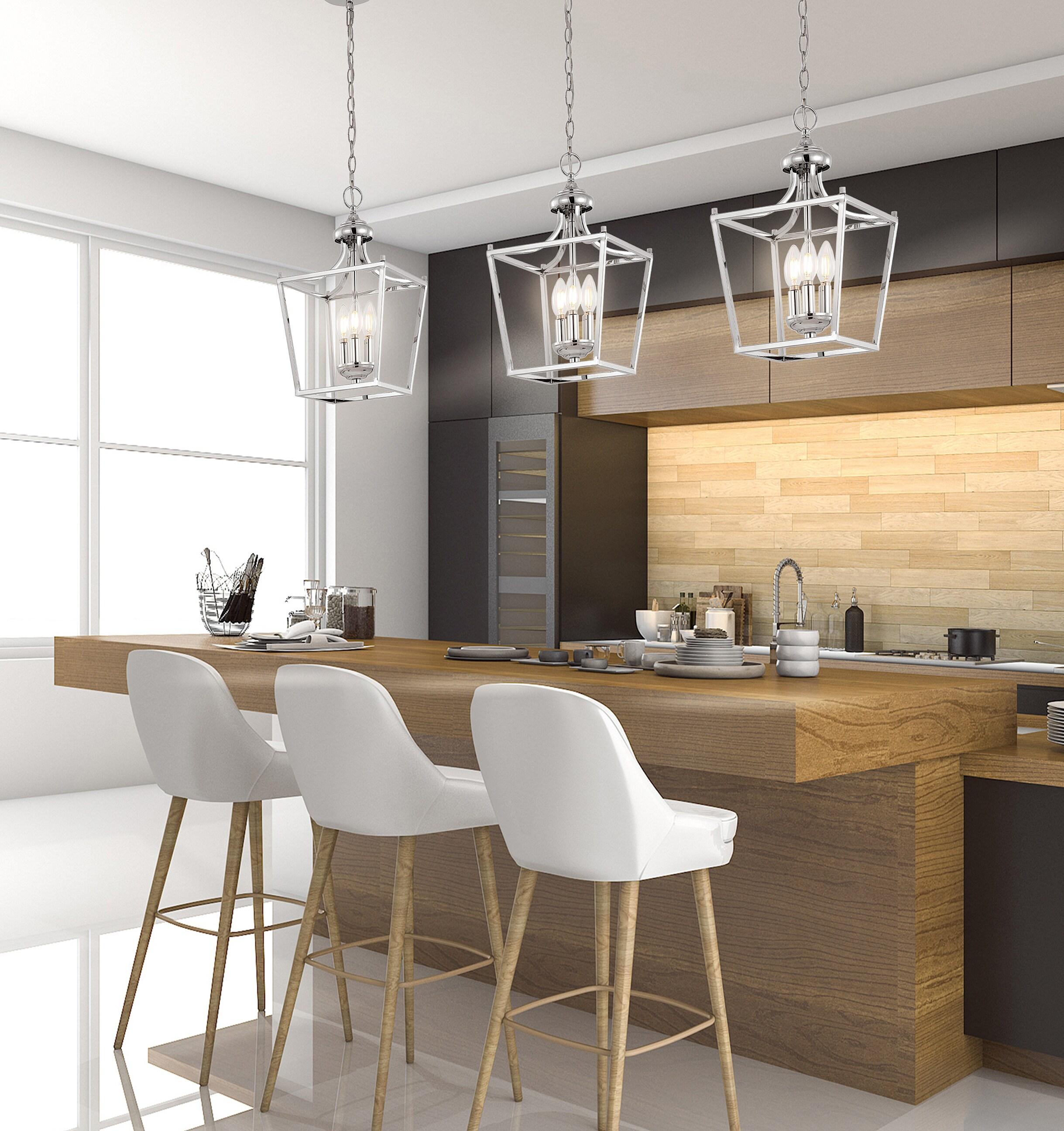 Camden 10" 3-Light Iron Classic Midcentury Pendant Lantern, Chrome