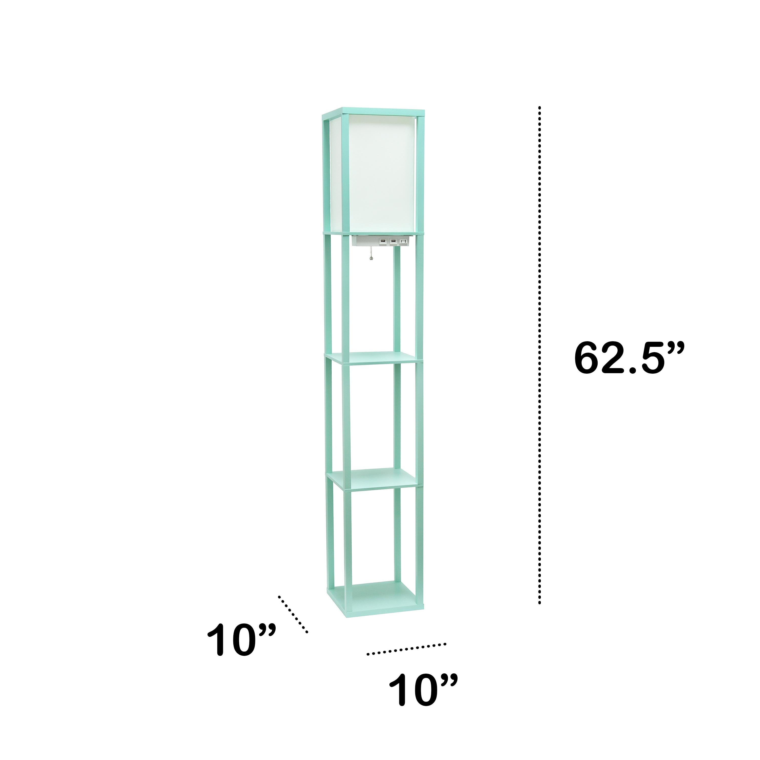 Creekwood Home Classix 62.5" 3-Tier Storage Floor Lamp with Charging Ports and Outlet Aqua Green