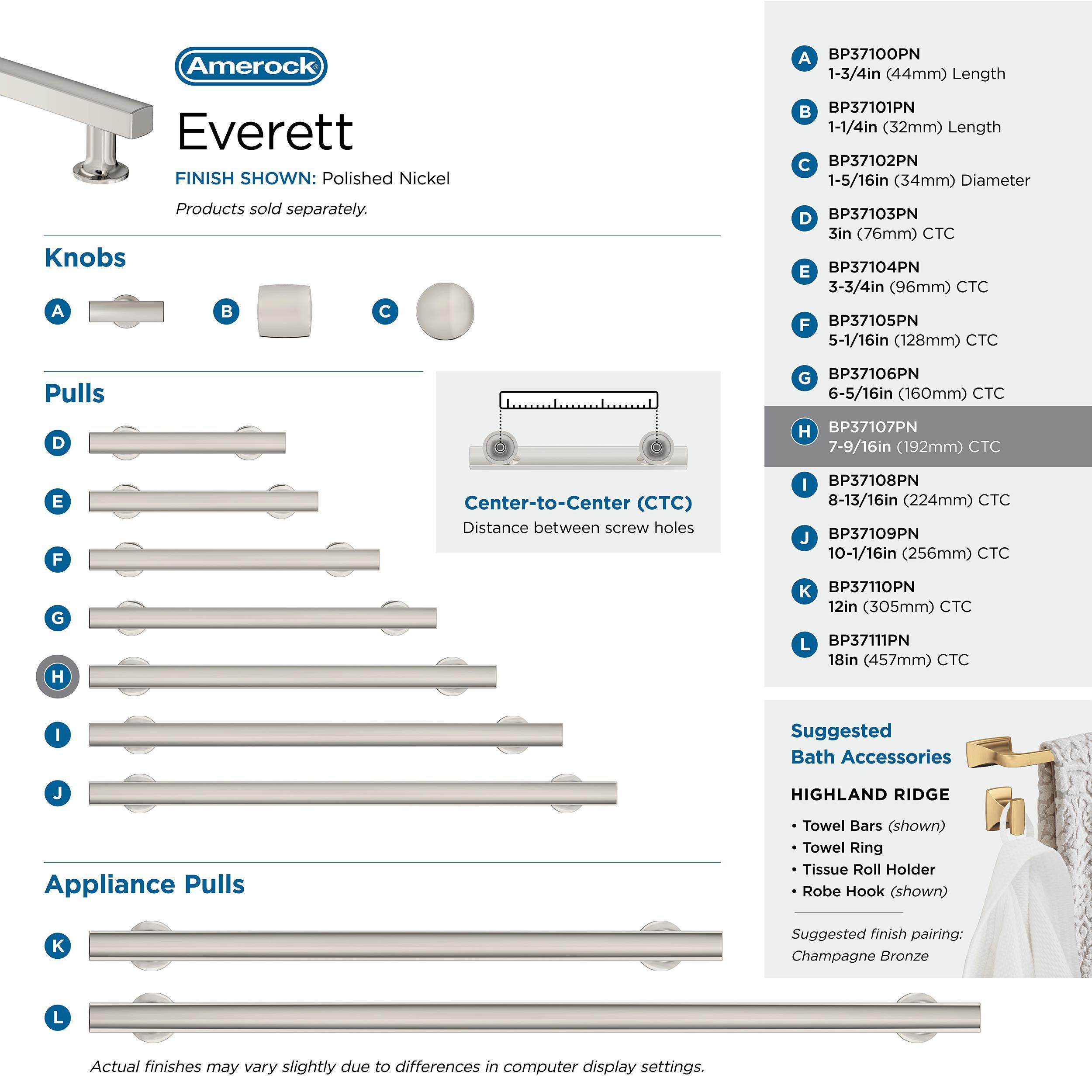 Amerock Everett 7-9/16 inch (192mm) Center-to-Center Polished Nickel Cabinet Pull