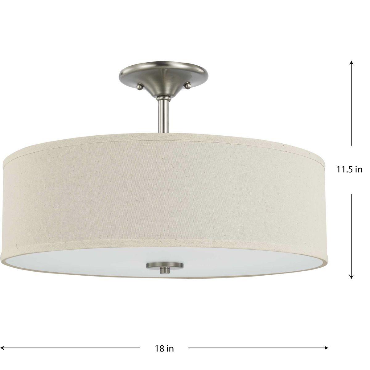 Progress Lighting Inspire 3-Light Semi-Flush Mount, Brushed Nickel, Off-White Linen Shade