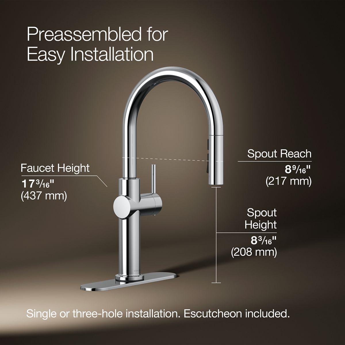 Kohler Crue Single Handle Pull Down Kitchen Faucet with Three-Function Pull Down Sprayer
