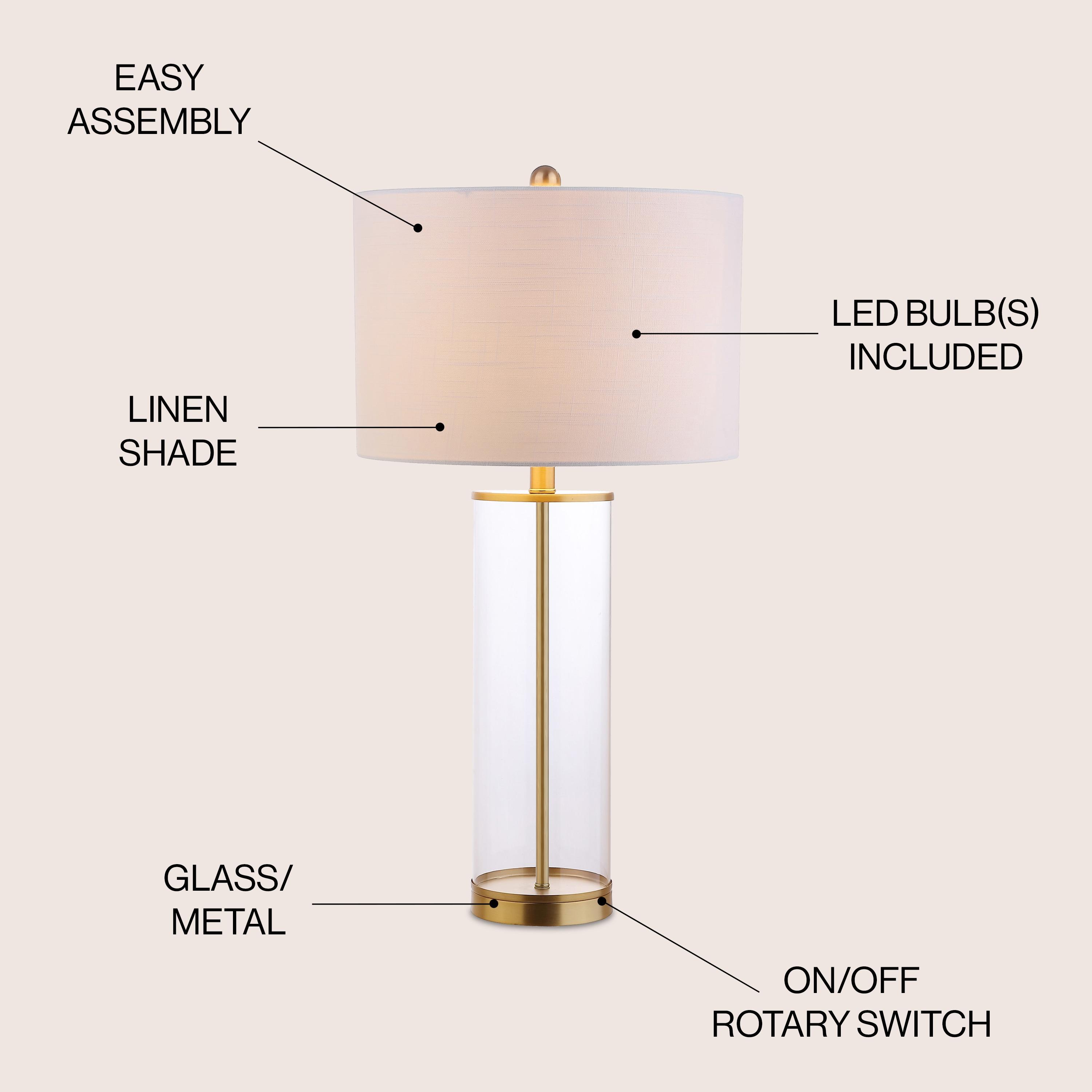 JONATHAN Y Collins 29.25" Glass LED Table Lamp, Brass Gold, JYL2005A