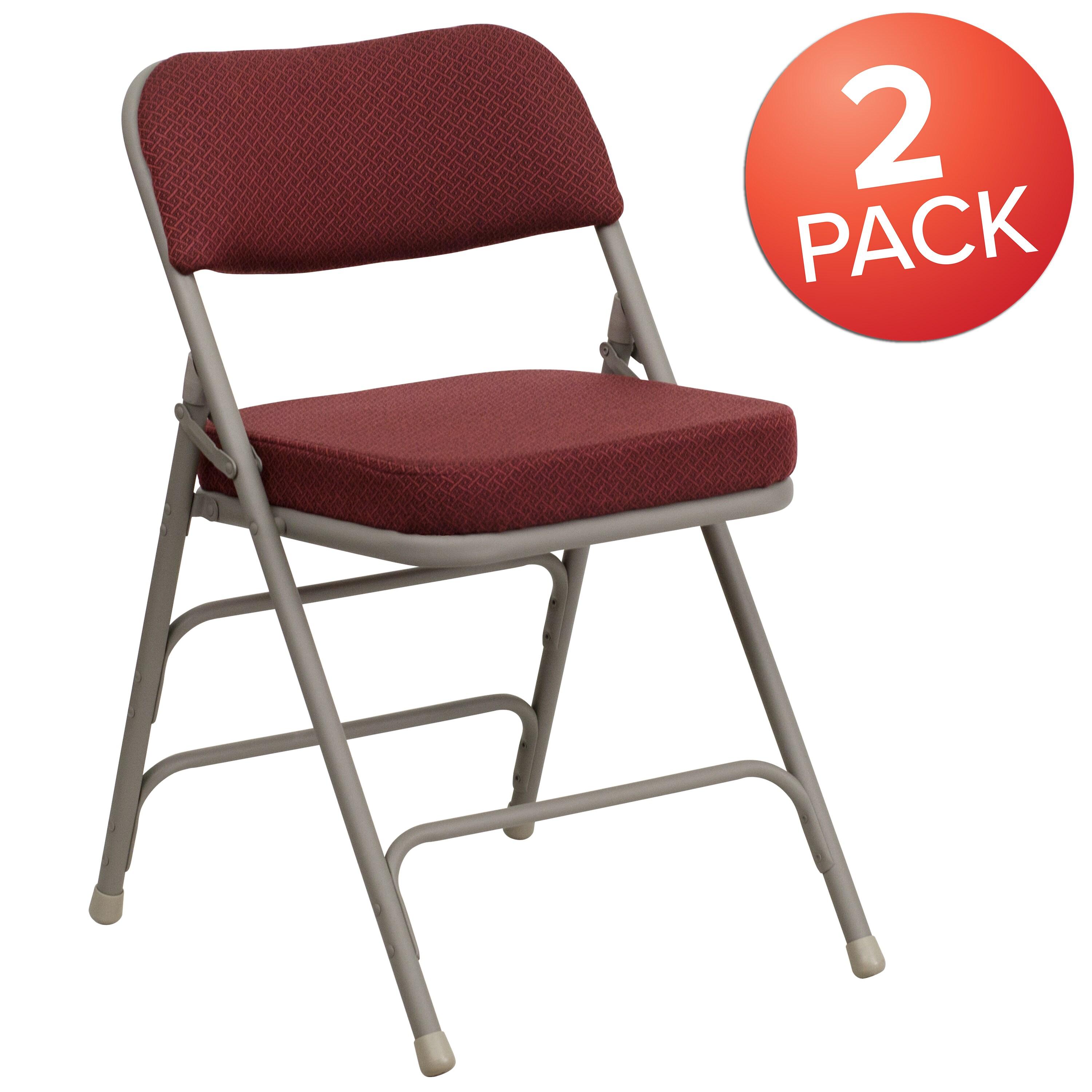 Flash Furniture 2 Pack HERCULES Series Premium Curved Triple Braced & Double Hinged Burgundy Fabric Metal Folding Chair
