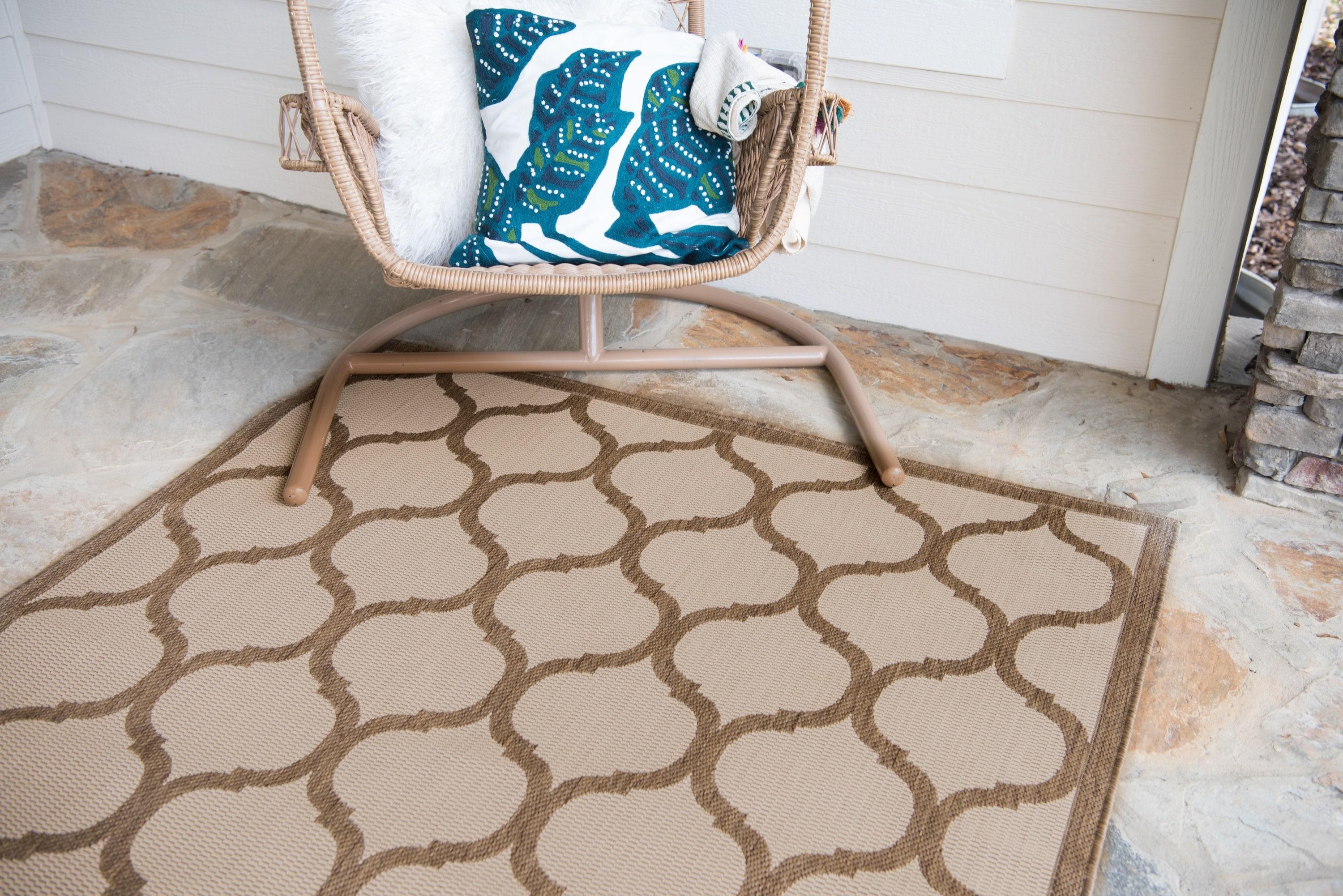 Unique Loom Outdoor Trellis Collection Area Rug - Moroccan (7' 1" x 10' Rectangle Beige and Brown/Beige)
