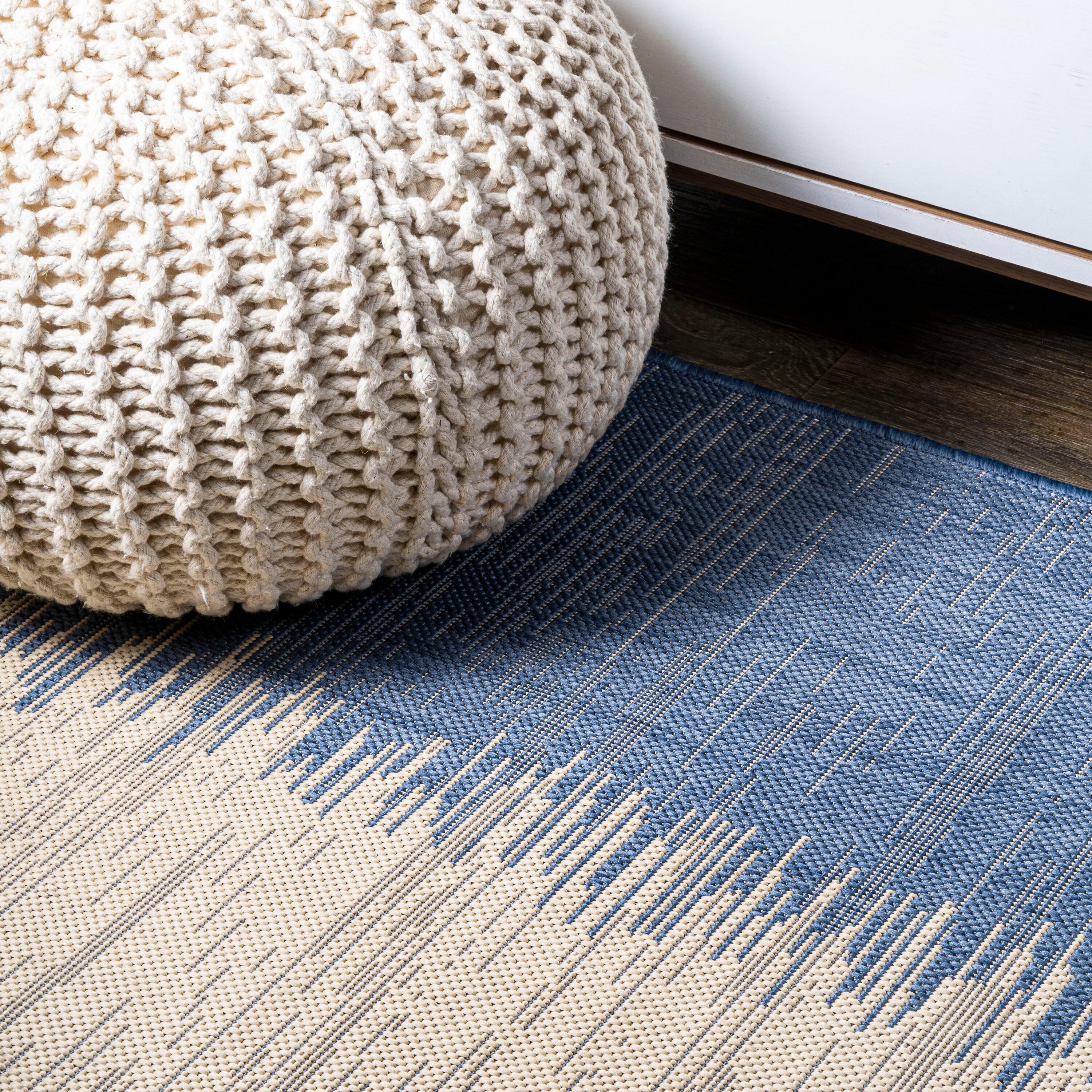 2' x 10' Tavira Modern Strie' Indoor/Outdoor Runner Rug, Blue/Beige - JONATHAN Y