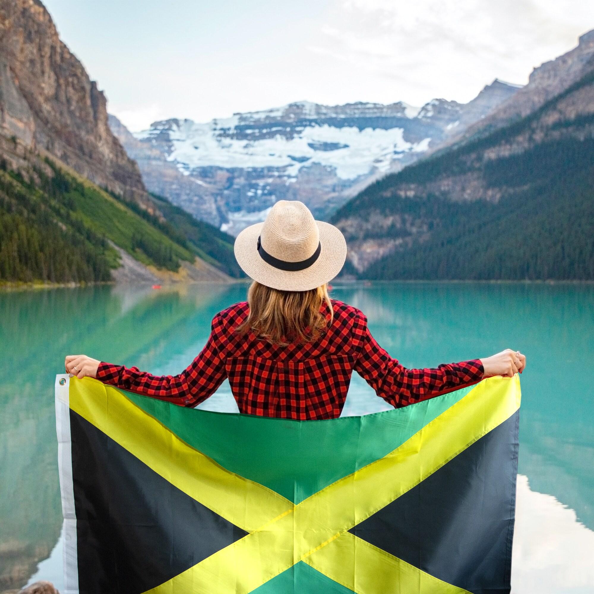 Anley 3x5 Ft Heavy Duty Nylon Jamaica Flag - Embroidered and Sewn Stripes - Jamaican National Banner Flags
