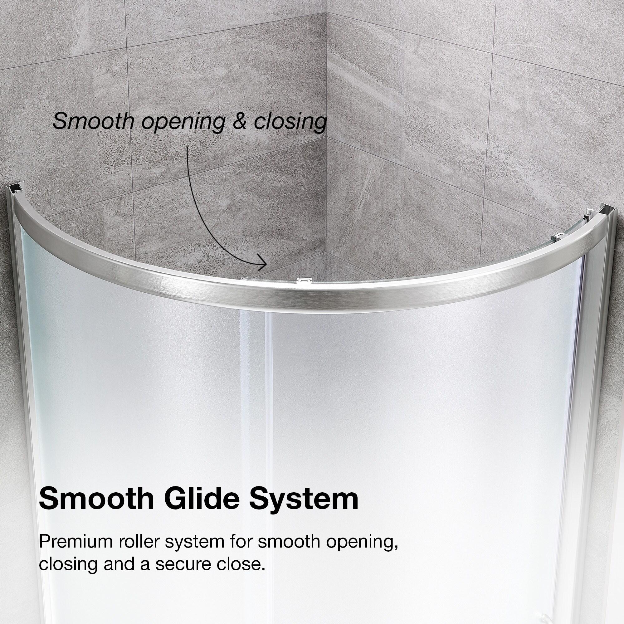 Ove Decors 15SKA-BREF34-SATAC OVE Decors Breeze 35 in. Round Shower Kit w/ Frosted, Base, Wall