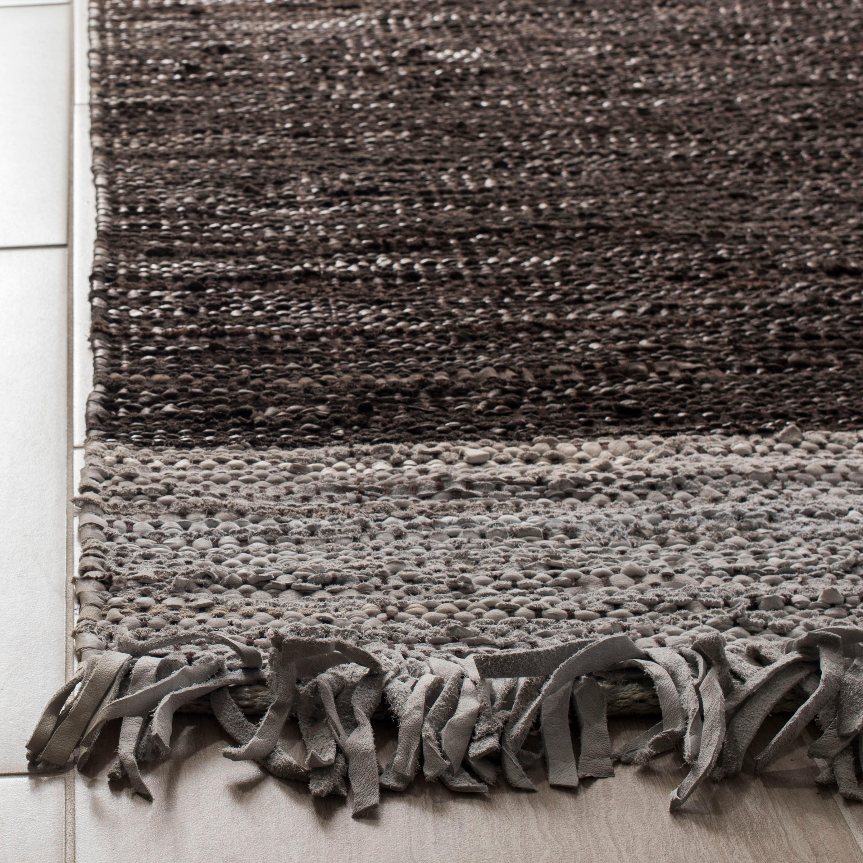 Vintage Leather VTL310 Hand Woven Indoor Area Rug - Light Grey/Dark Brown - 4'x6' - Safavieh