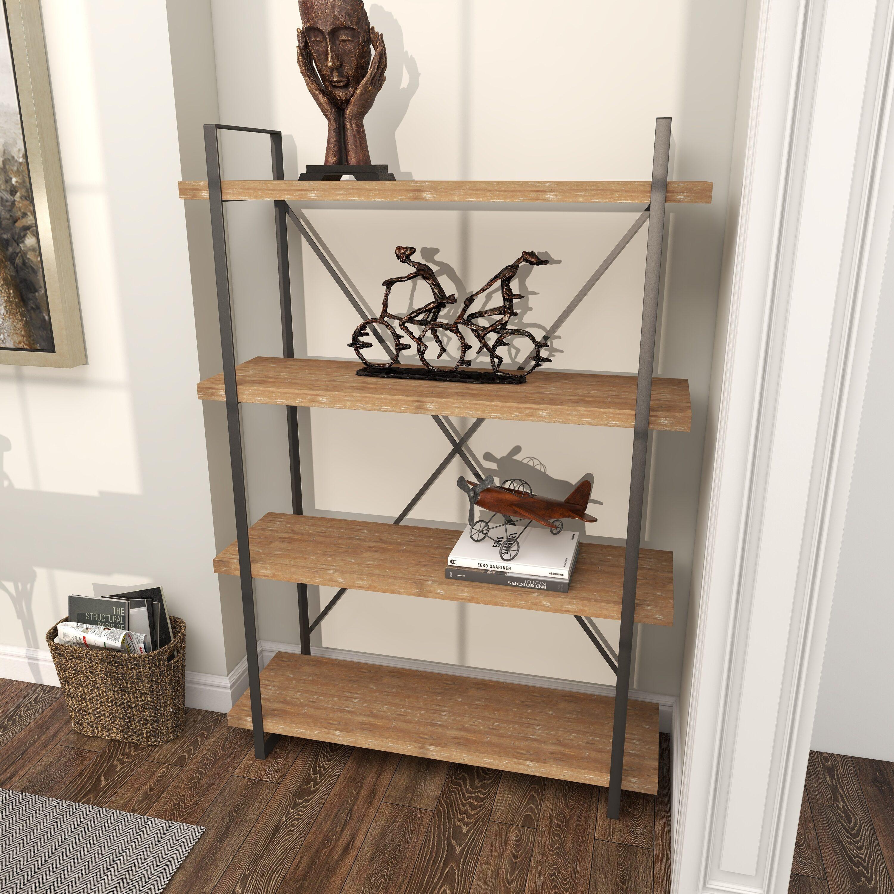67" Tall Industrial Metal and Wood Bookshelf Brown - Olivia & May